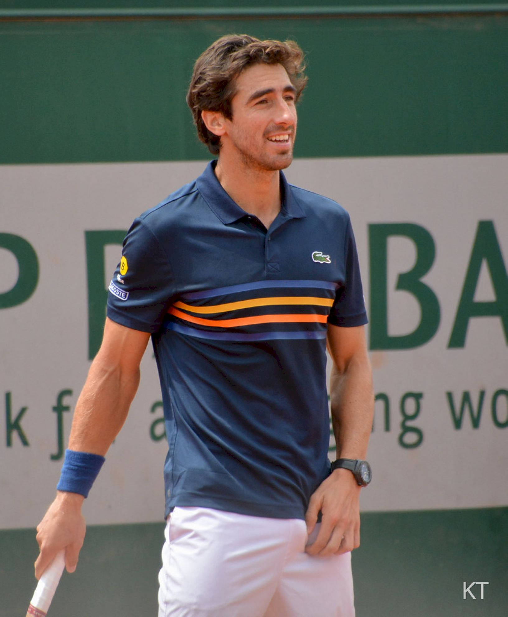 Pablo Cuevas, 2018 French Open, navy polo with orange stripes, Full HD Phone Wallpaper