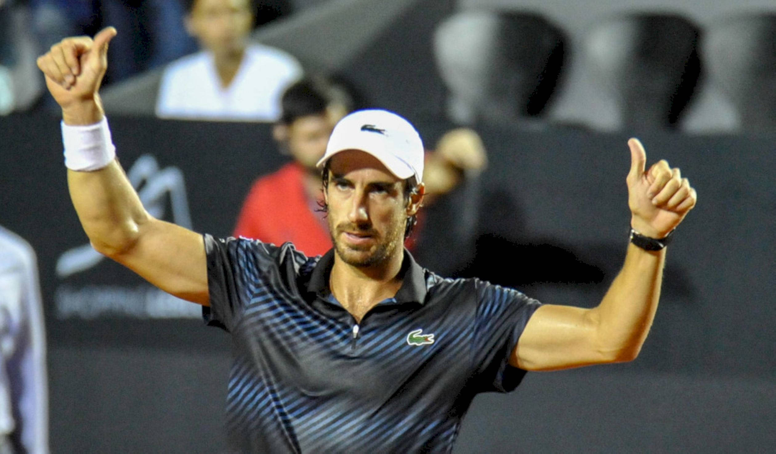 Pablo Cuevas, thumbs up, stadium lights, Full HD Desktop Wallpaper