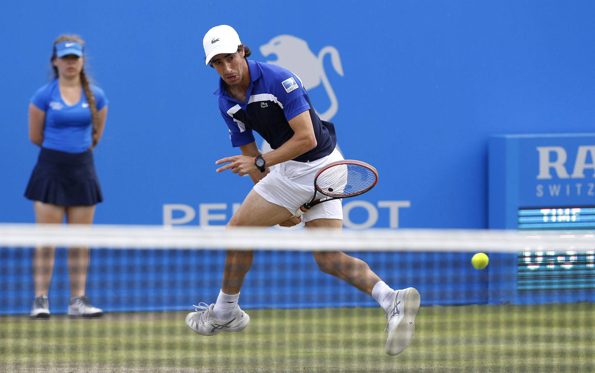 Pablo Cuevas, between leg serve, blue court, Full HD Desktop Wallpaper