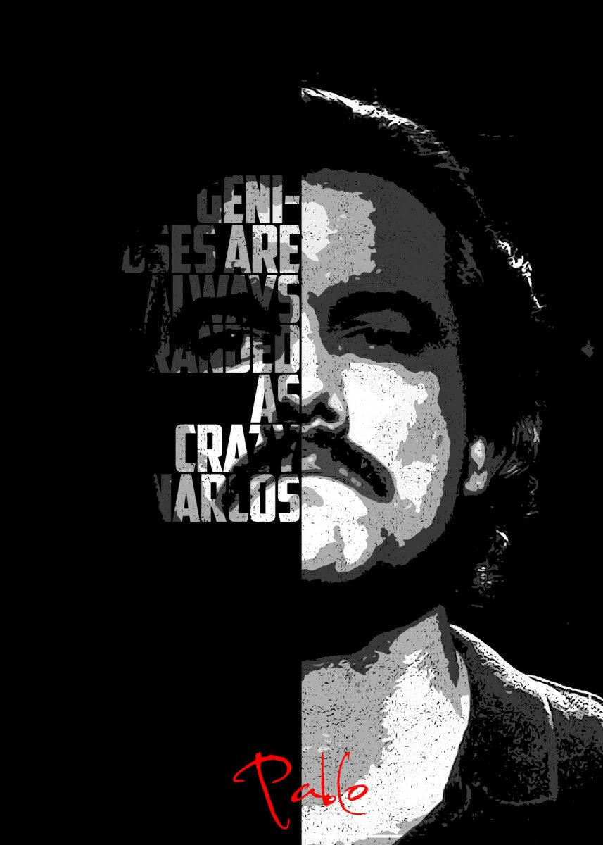 Pablo Escobar, black and white portrait, split down the middle, SD Phone Wallpaper