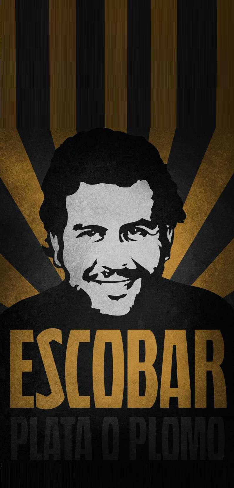 Pablo Escobar, black and gold striped background, bold gold text, HD Phone Wallpaper