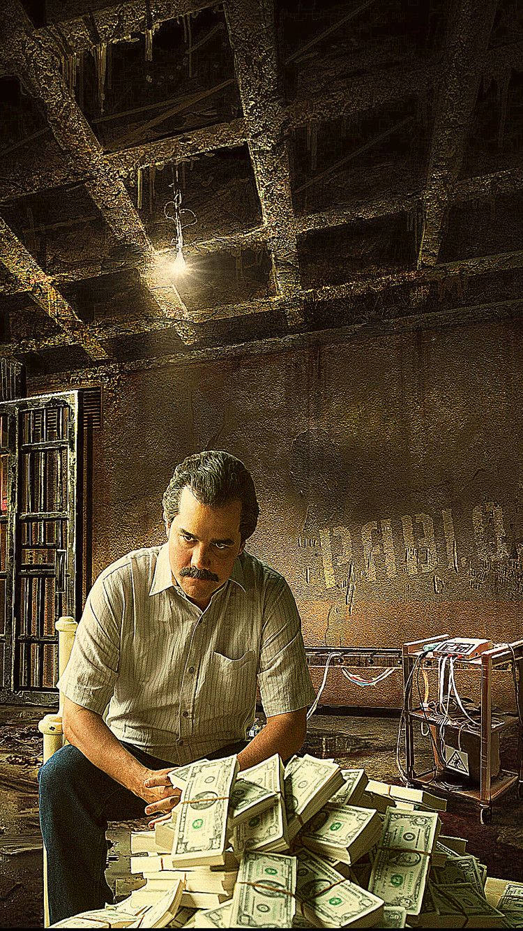 Pablo Escobar, mustache, stacks of cash, HD Phone Wallpaper