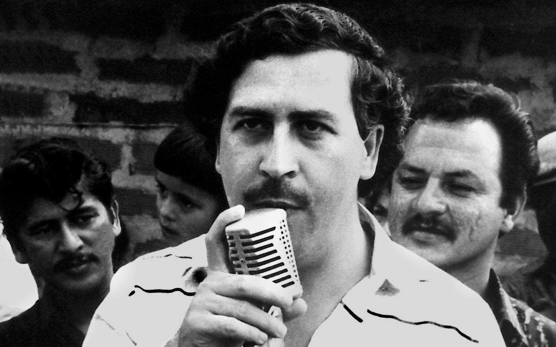 Pablo Escobar, vintage microphone, brick wall, Full HD Desktop Wallpaper