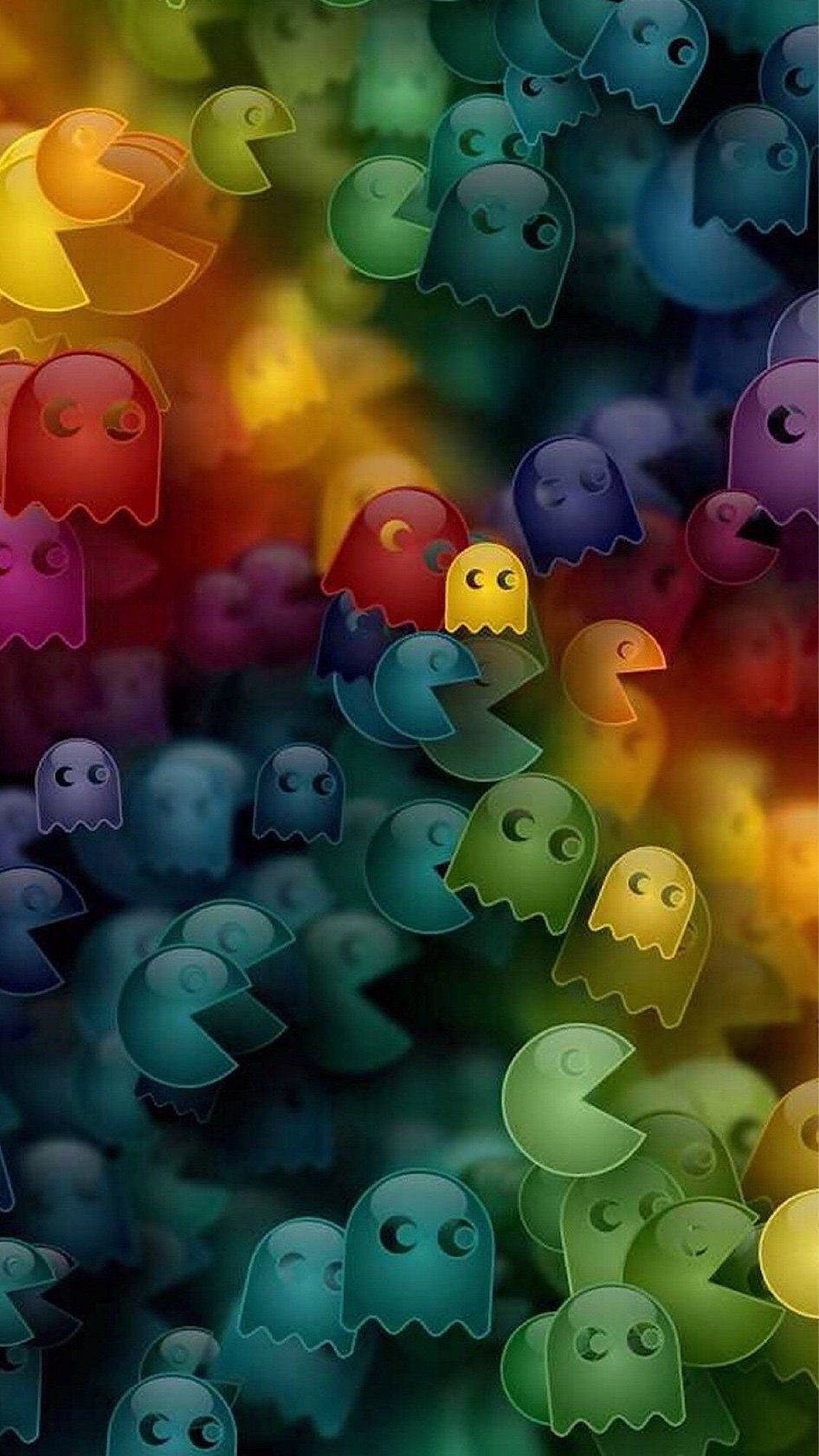Pac-Man, ghosts, rainbow-colored, HD Phone Wallpaper