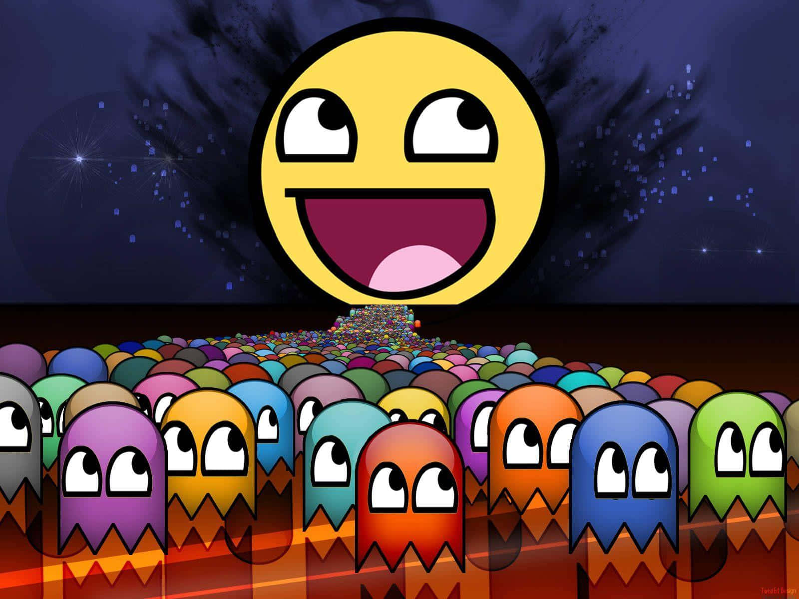 Pac-Man, yellow smiley face, starry night sky, HD Desktop Wallpaper