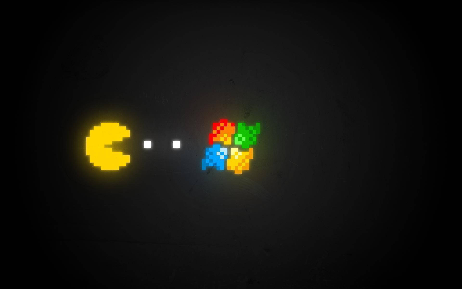 Pac Man, Windows Logo, glowing yellow pixelated, Full HD Desktop Wallpaper