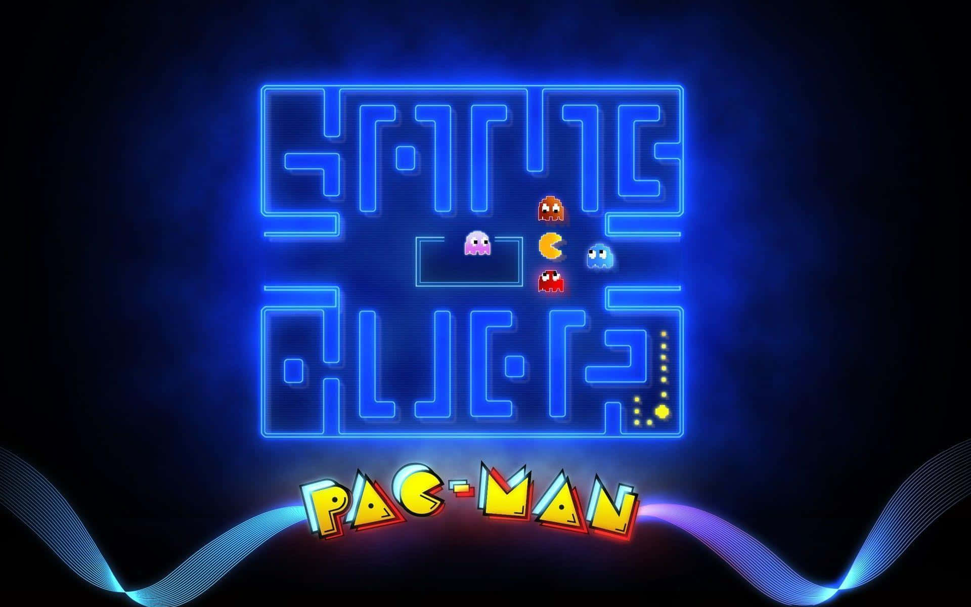 Pac-Man, Neon blue, dark background, Full HD Desktop Wallpaper