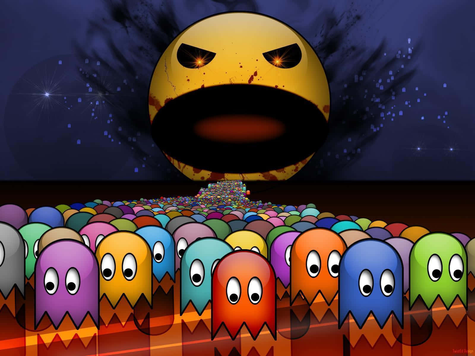Pac Man, yellow, glowing eyes, HD Desktop Wallpaper
