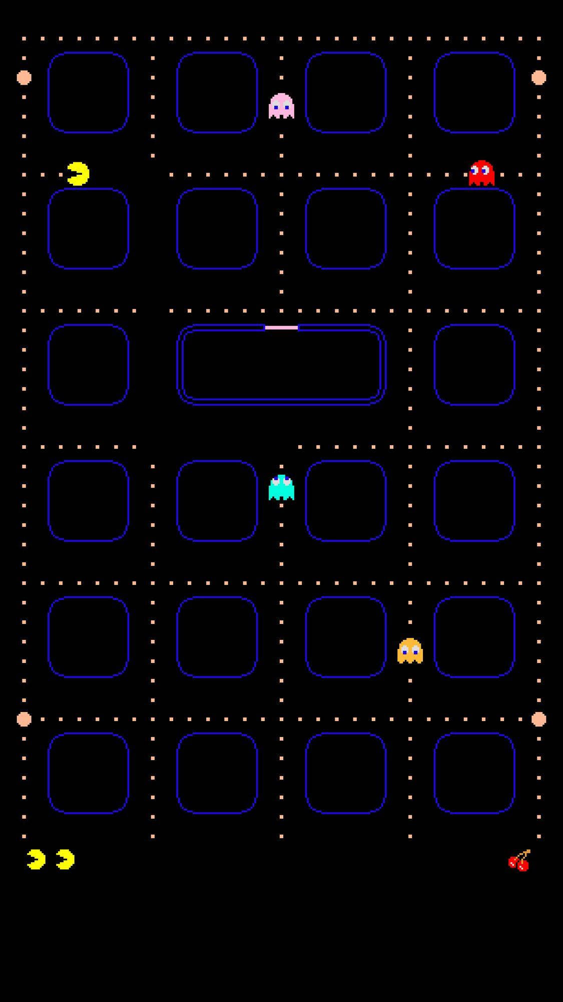 Pac Man, blue walls, black grid, Full HD Phone Wallpaper