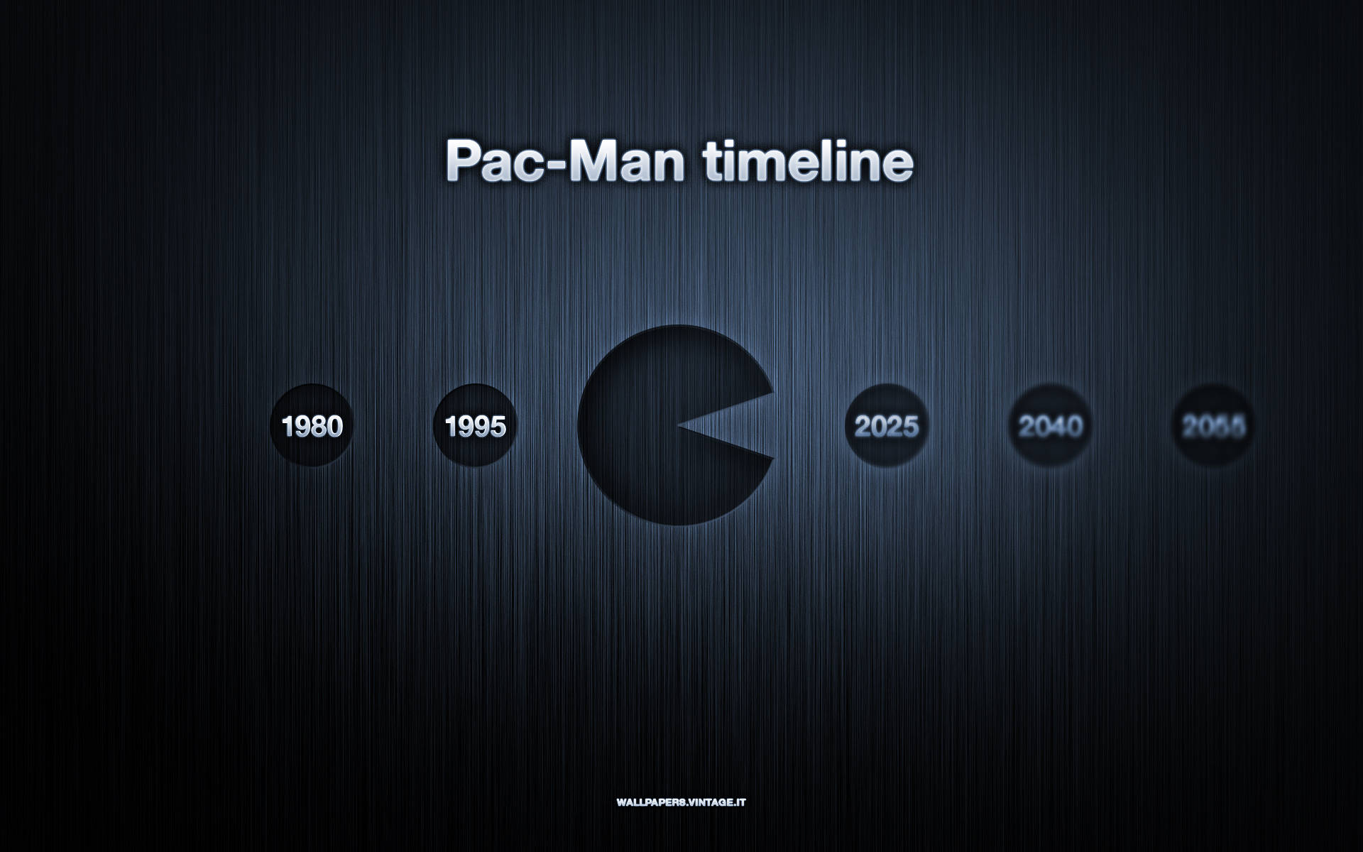 Pac-Man, dark blue brushed metal, glowing circles, Full HD Desktop Wallpaper