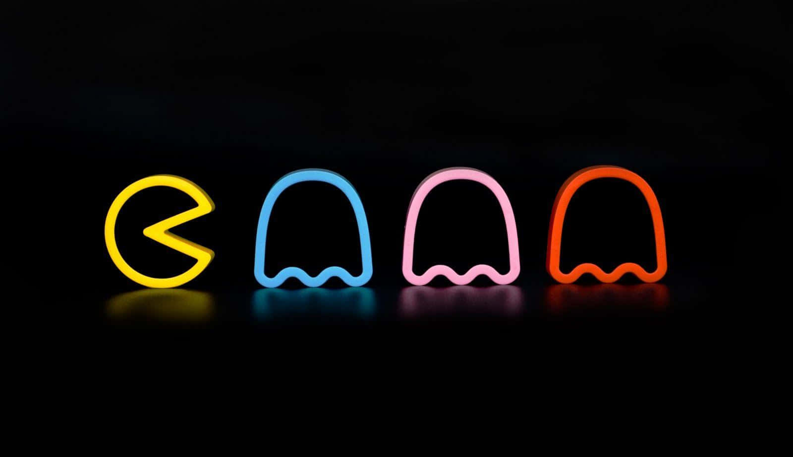 Pac-Man, yellow, blue, HD Desktop Wallpaper