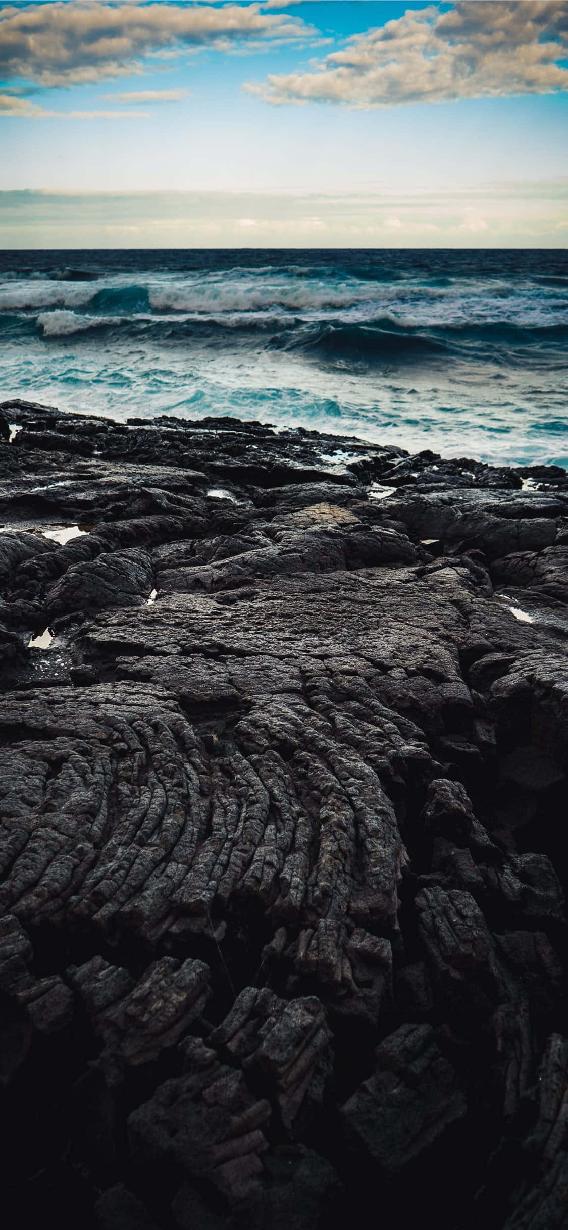 Pacific Blue, ocean waves, rugged shoreline, Full HD Phone Wallpaper