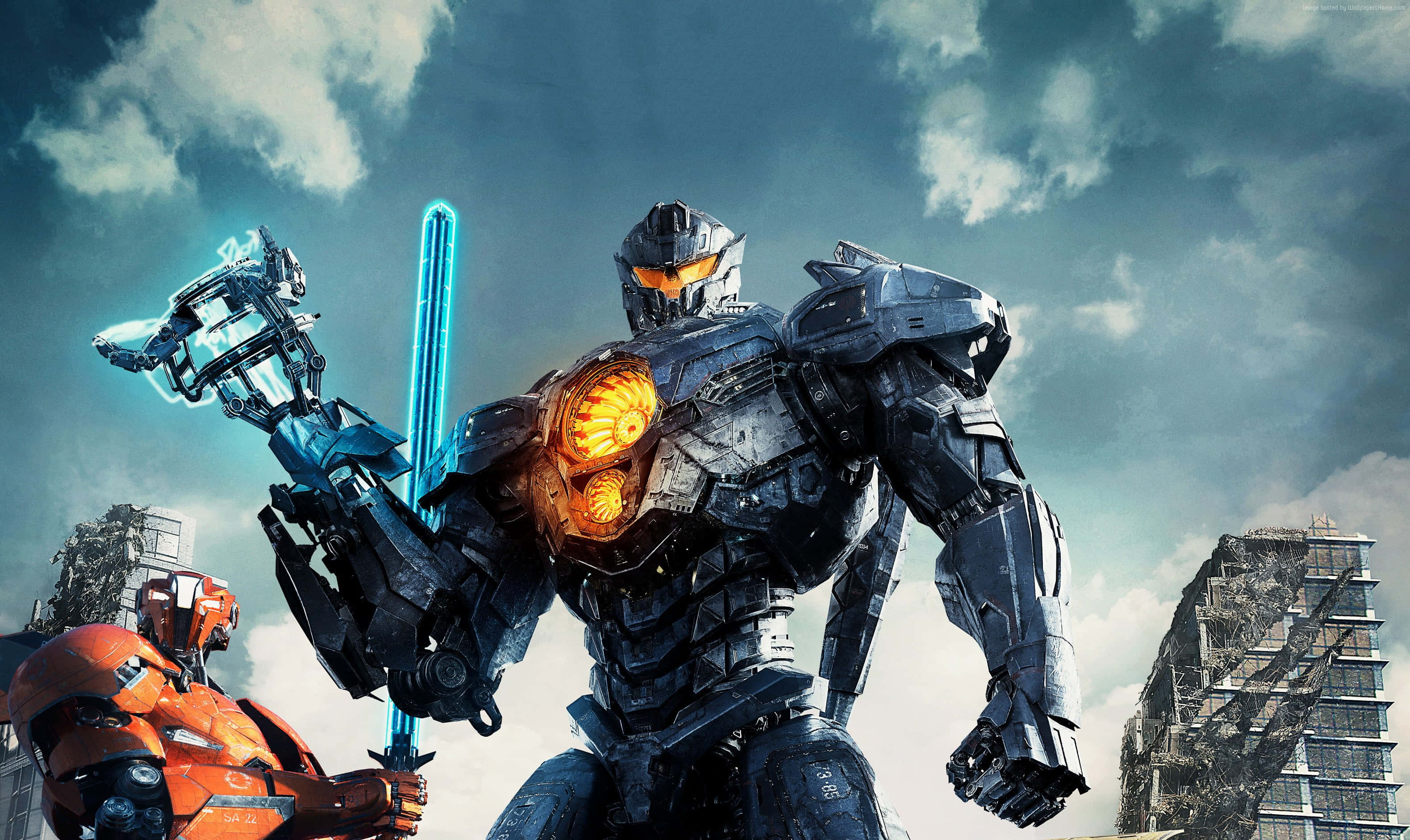 Pacific Rim Jaegers, dark grey, glowing orange chest, 2K Desktop Wallpaper