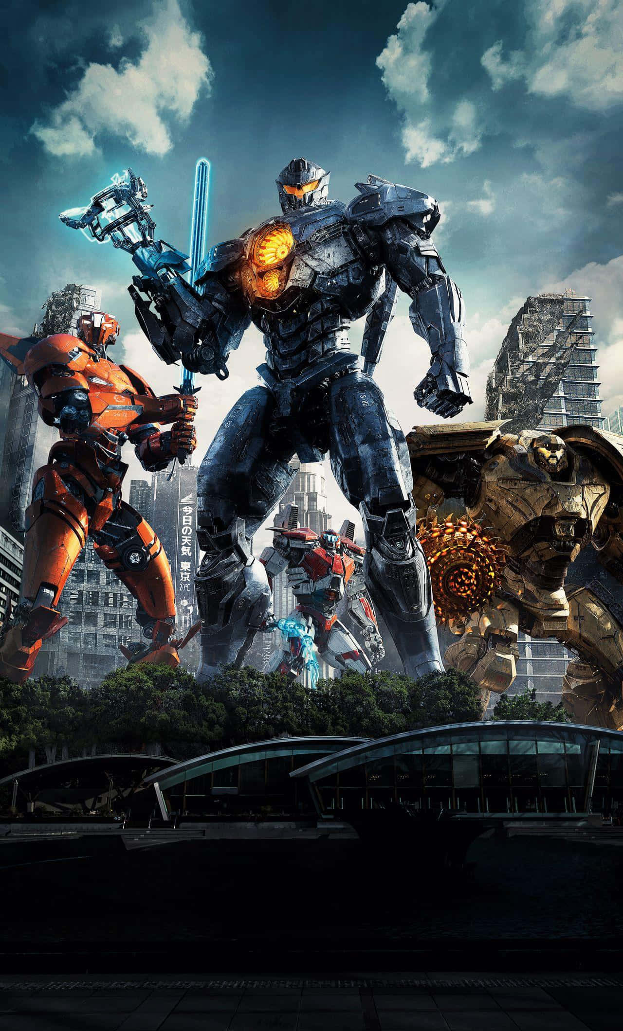 Pacific Rim Jaegers, stormy sky, glowing cores, Full HD Phone Wallpaper
