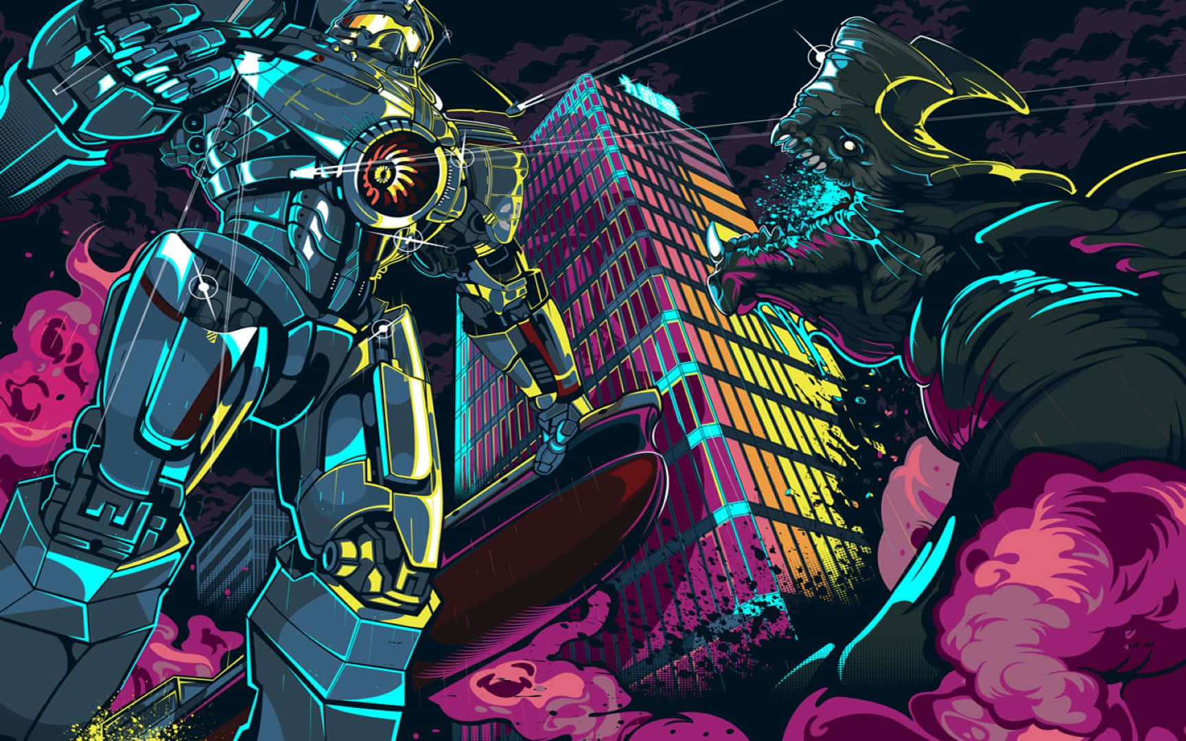 Pacific Rim, cybernetic warrior, monstrous alien, HD Desktop Wallpaper