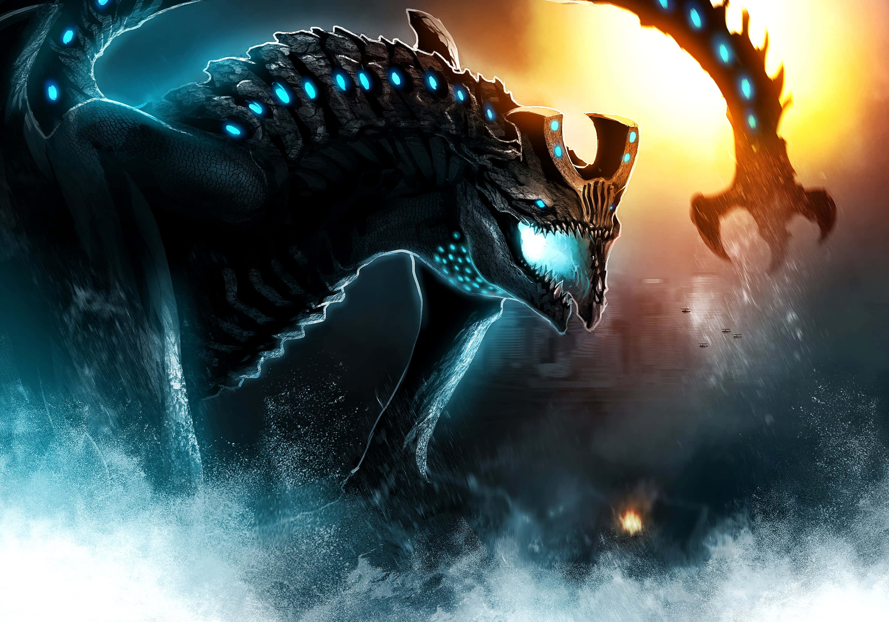 Pacific Rim, kaiju monsters, biomechanical dragon, 2K Desktop Wallpaper