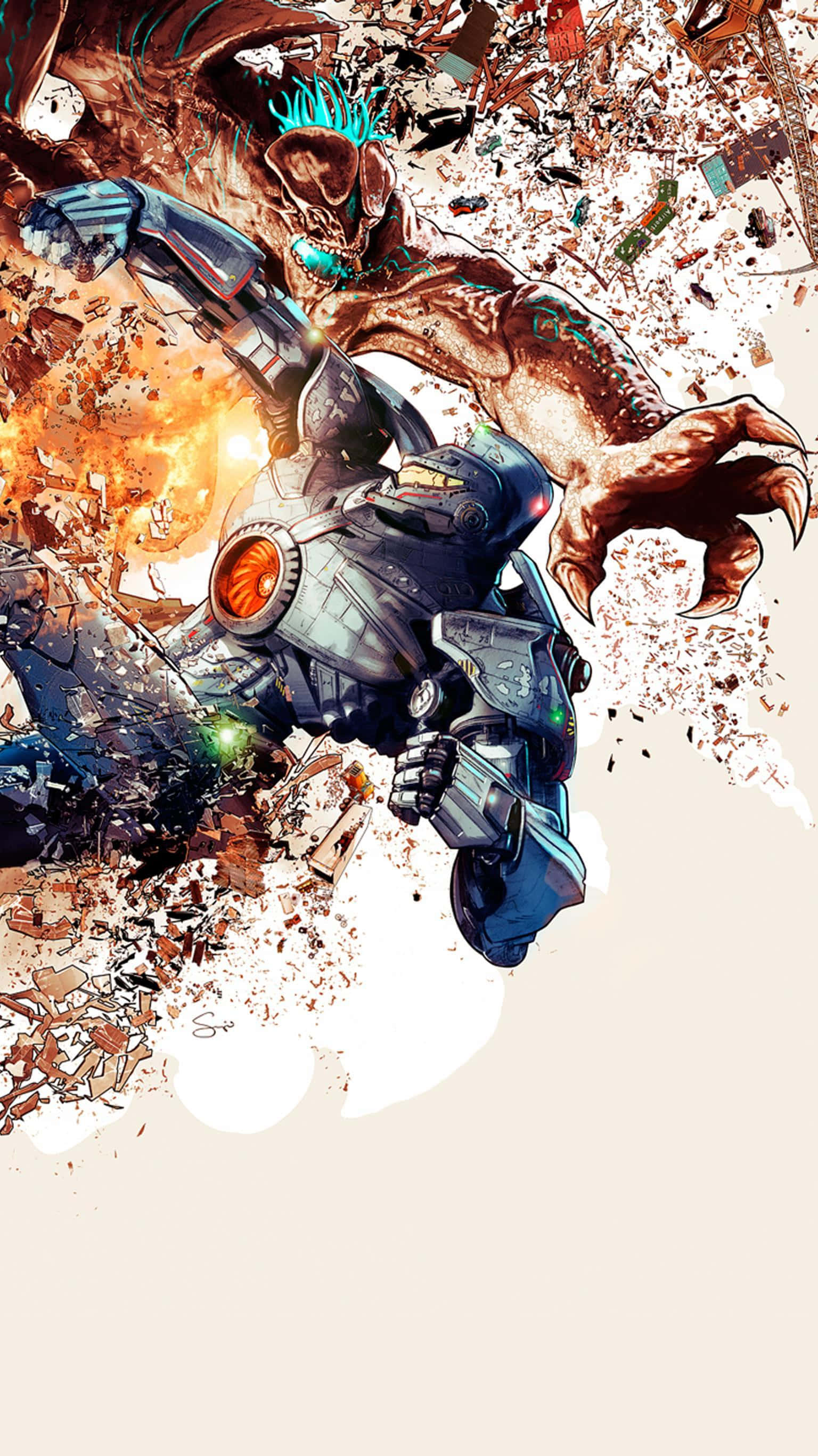 Pacific Rim, blue armored warrior, monstrous beast, 2K Phone Wallpaper