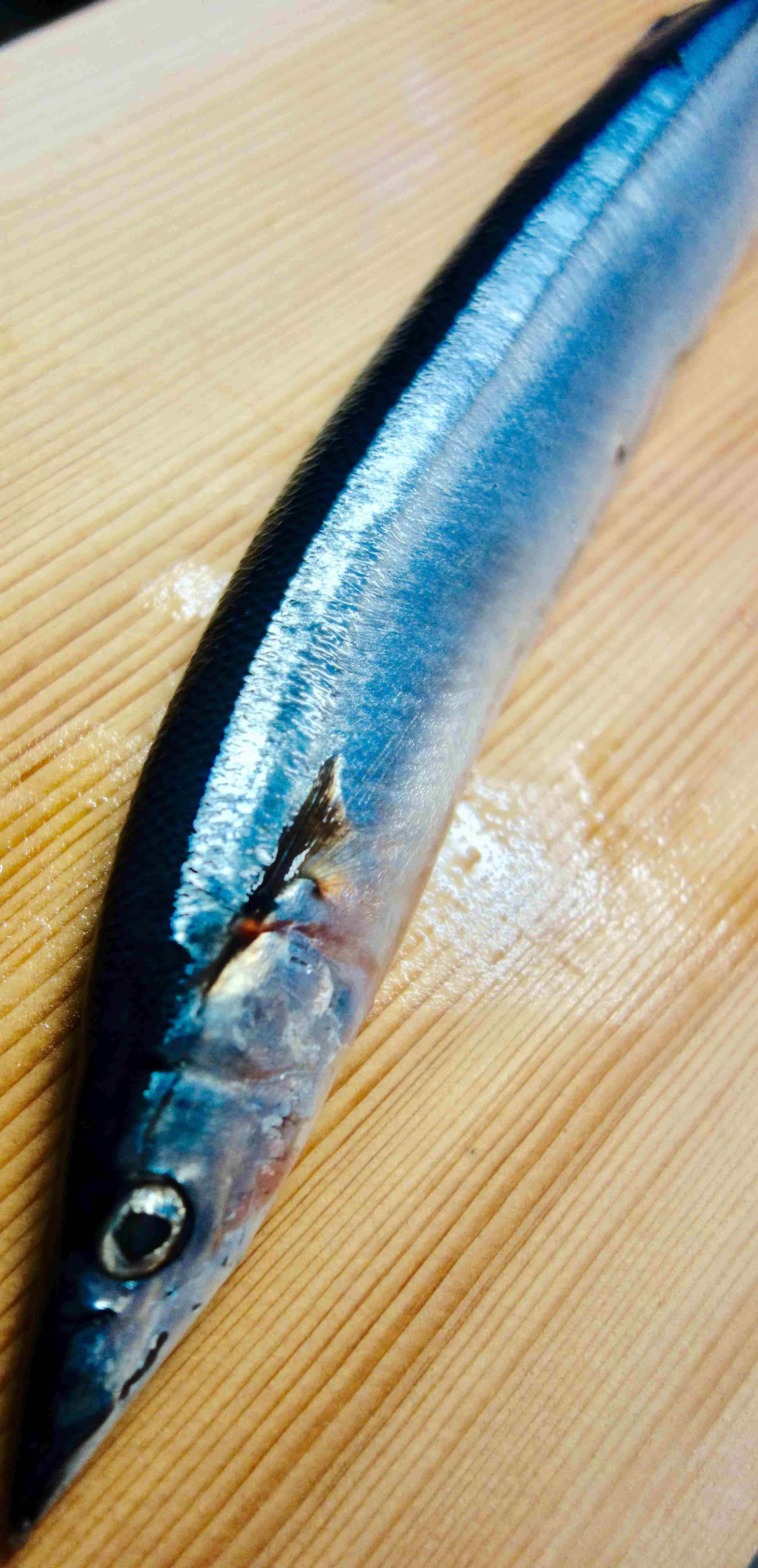 Pacific Saury, wooden cutting board, slender blue fish, 5K Phone Wallpaper