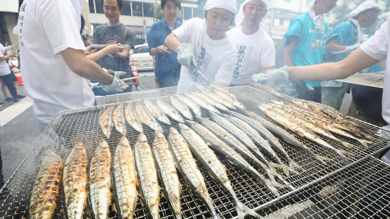 Pacific Saury, grilling event, sardines, HD Desktop Wallpaper