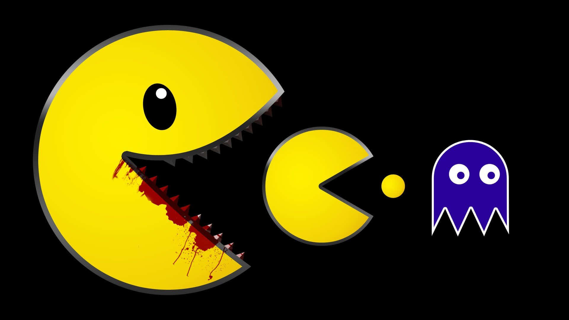 Pacman, yellow, blood dripping from its teeth, Full HD Desktop Wallpaper
