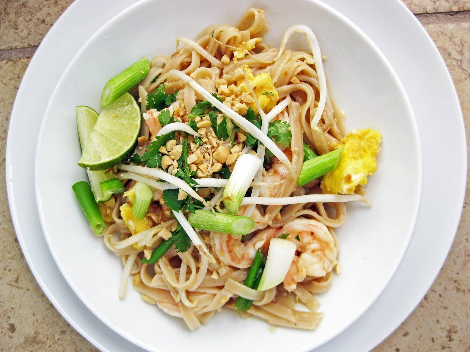 pad thai, shrimp, bean sprouts, HD Desktop Wallpaper