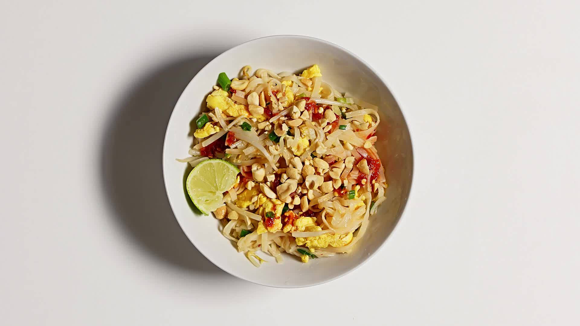 pad thai, white bowl, vibrant Thai pad thai noodles, Full HD Desktop Wallpaper