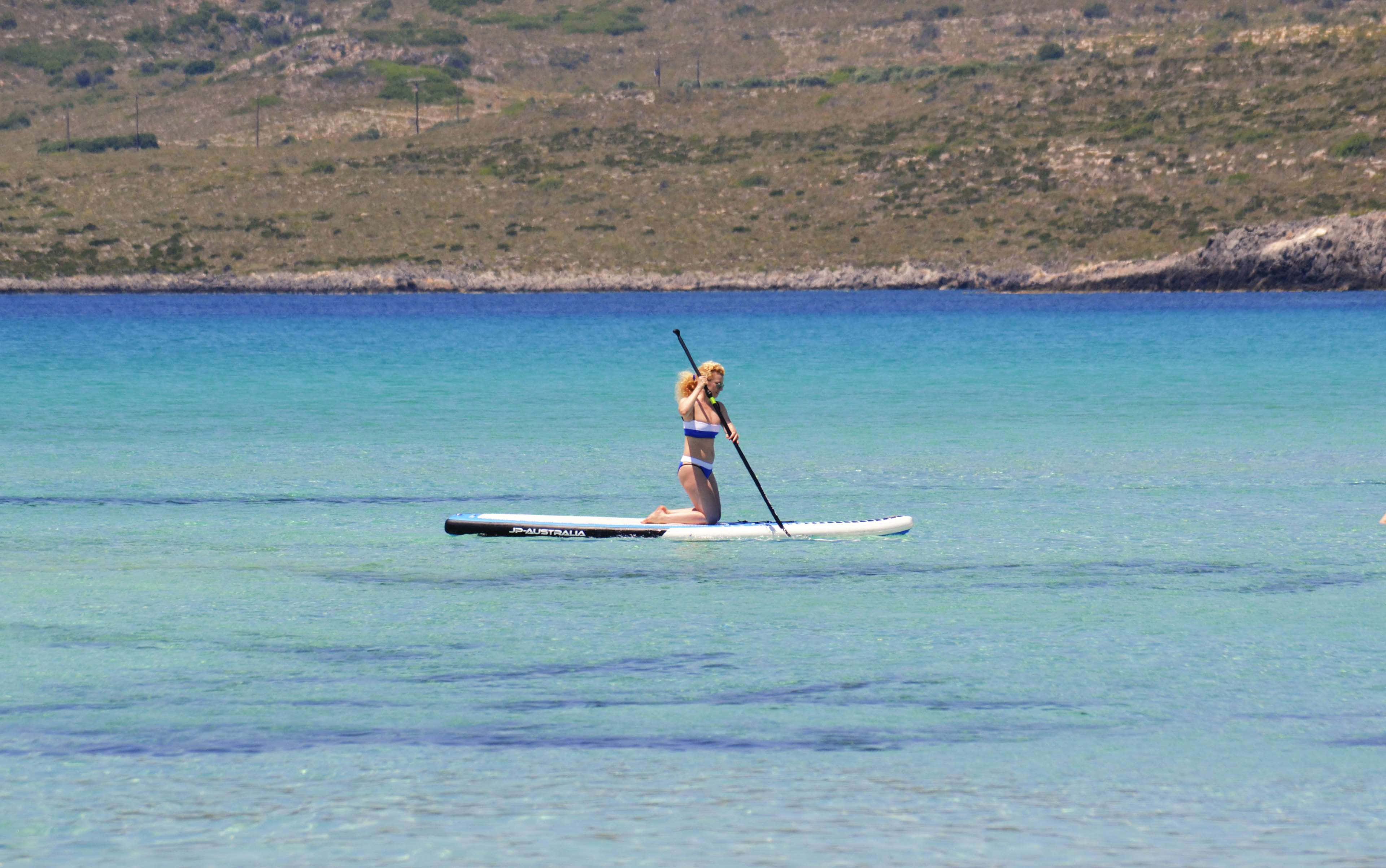 paddleboard, turquoise ocean, blue bikini, 4K Desktop Wallpaper