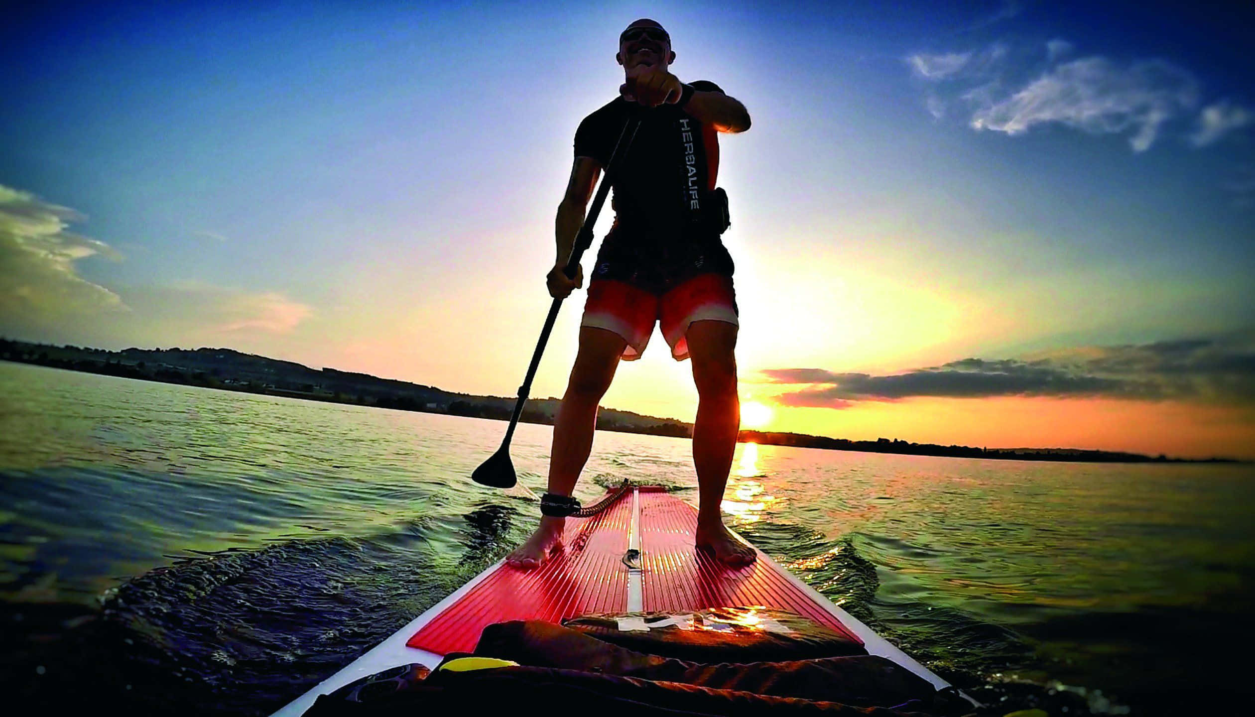 paddleboarding, dusk, vibrant sunset, Full HD Desktop Wallpaper