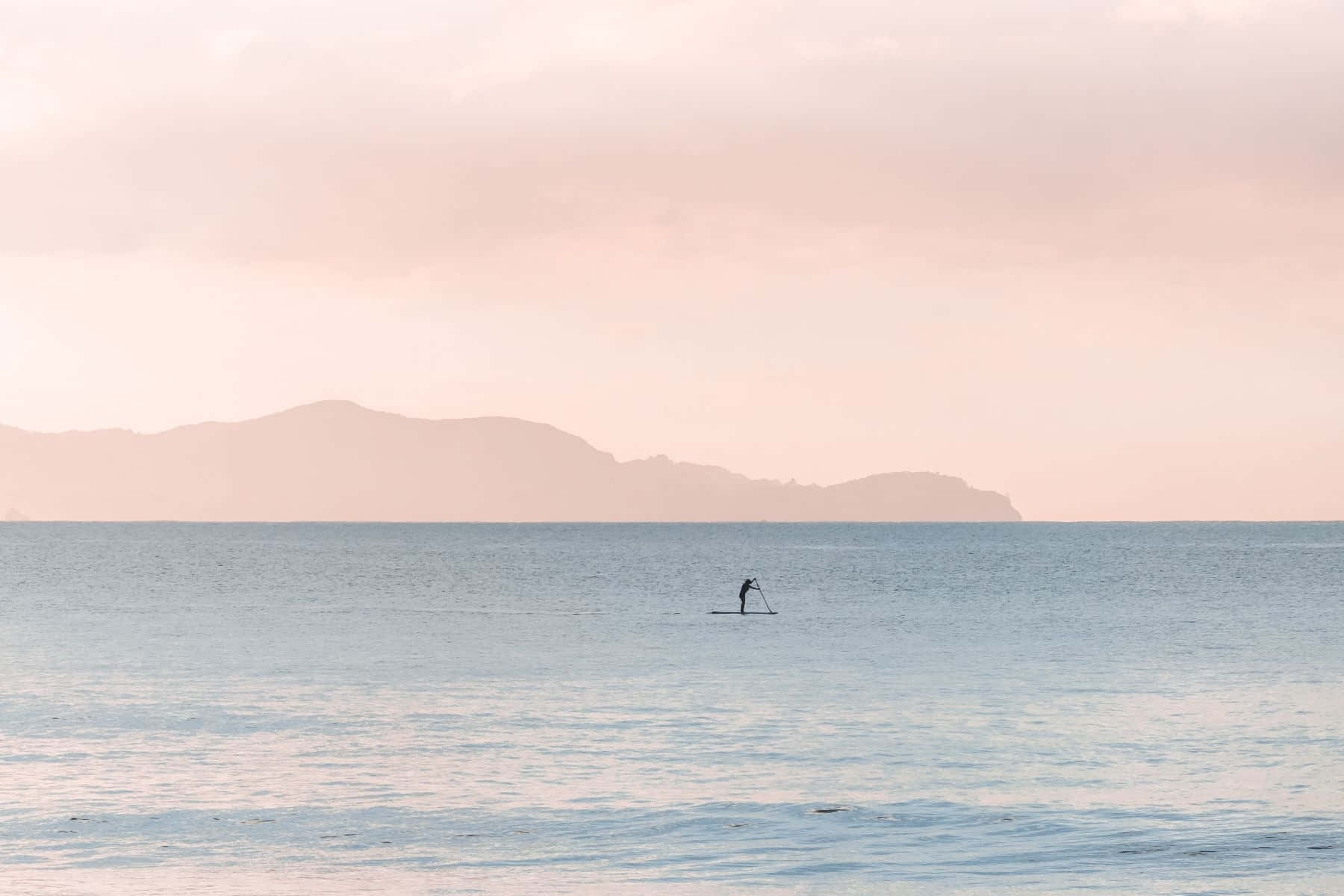 pastel sunset, paddleboarder, calm ocean waters, HD Desktop Wallpaper