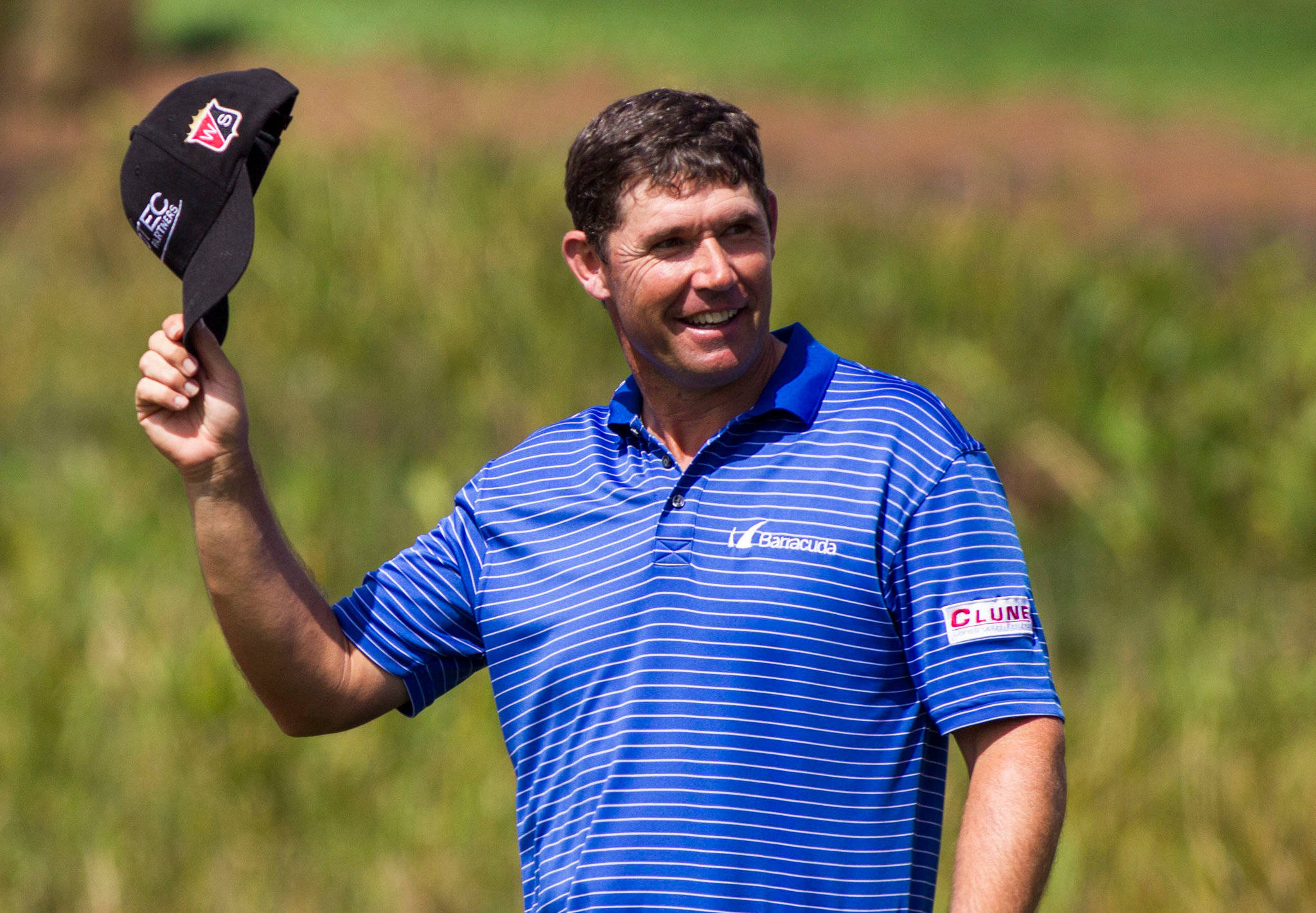 Padraig Harrington, blue striped polo, black cap, Full HD Desktop Wallpaper