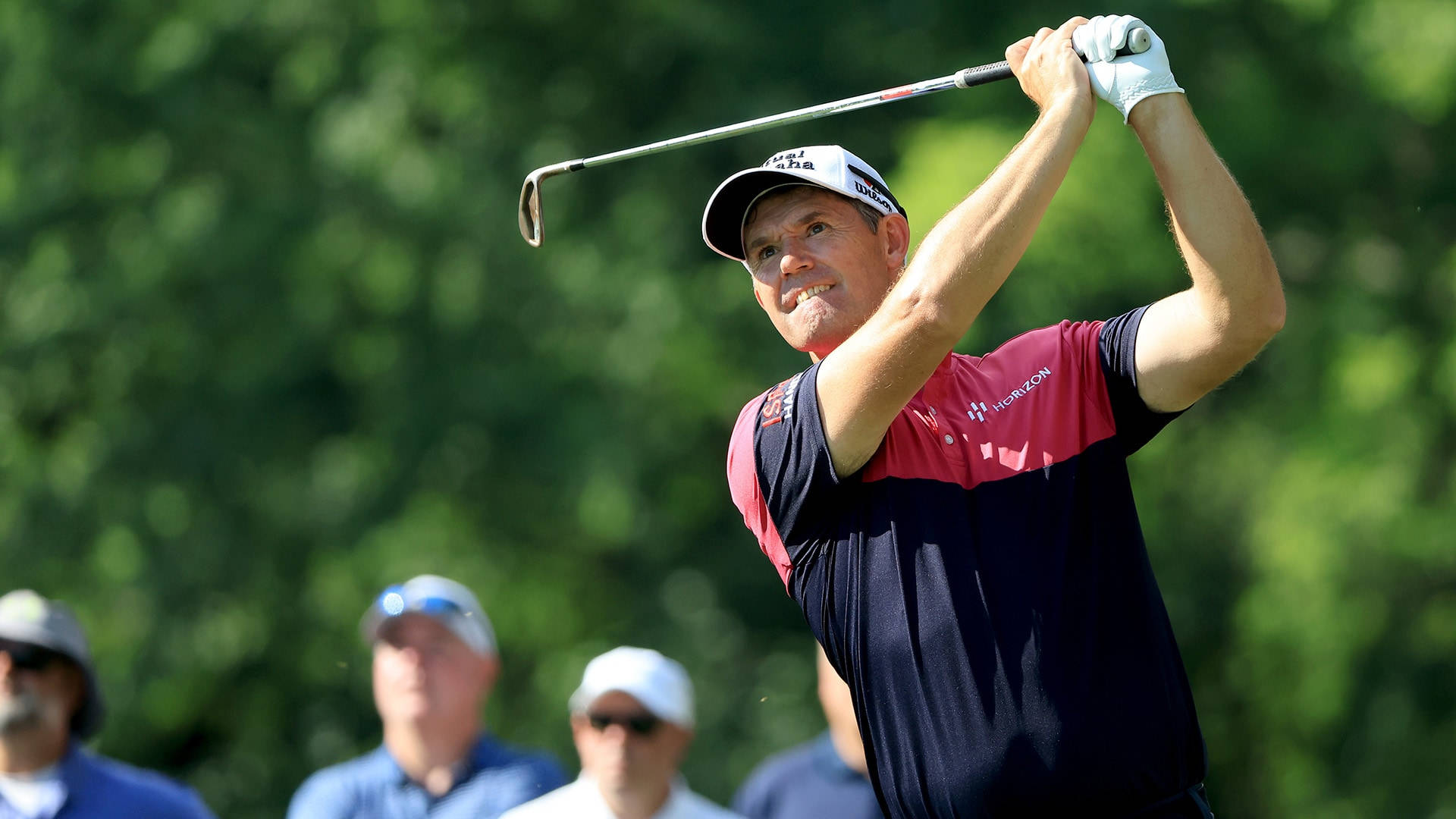 Padraig Harrington, steady finish stance, lush green backdrop, Full HD Desktop Wallpaper