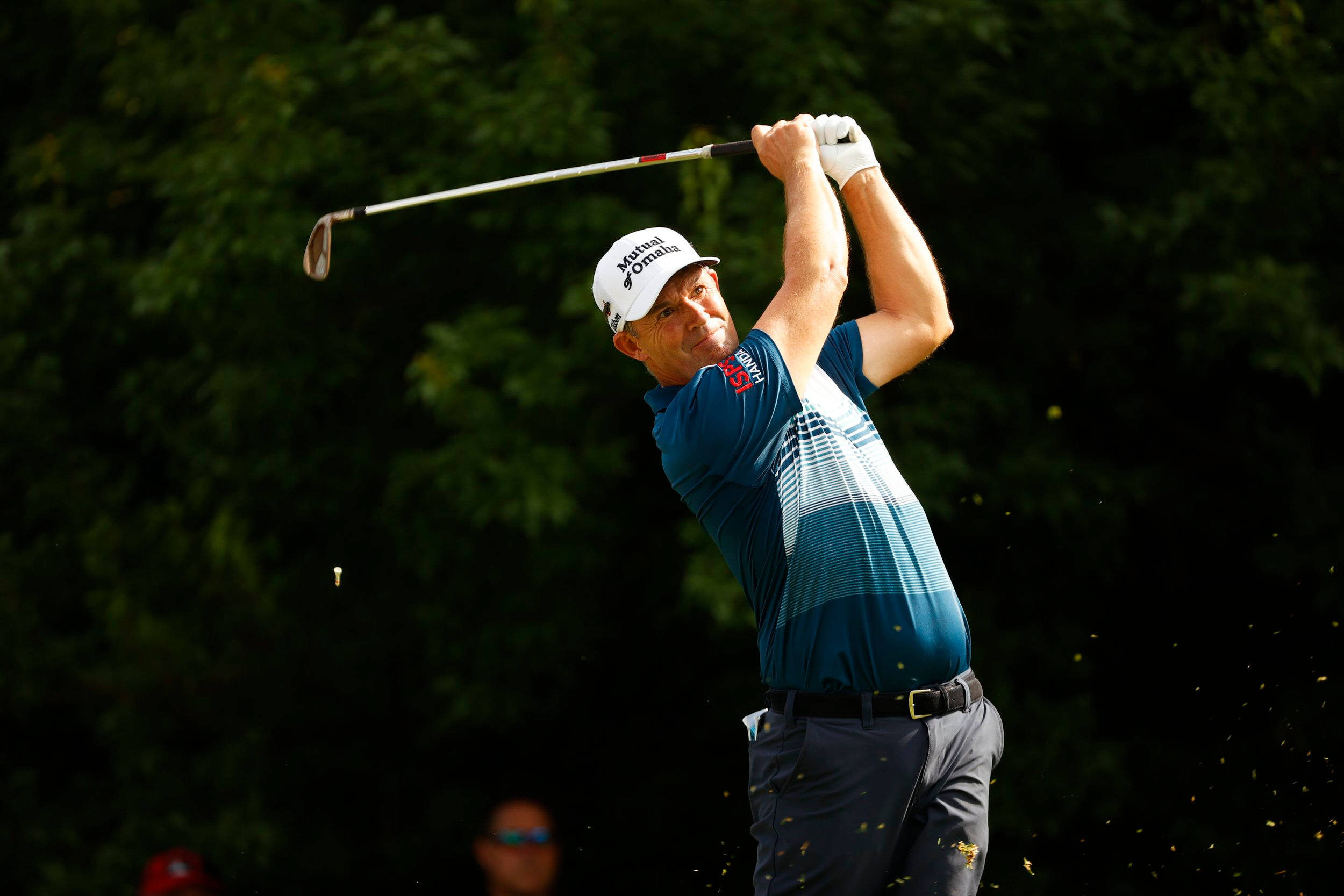 Padraig Harrington, excellent golf swing, lush green trees, Full HD Desktop Wallpaper