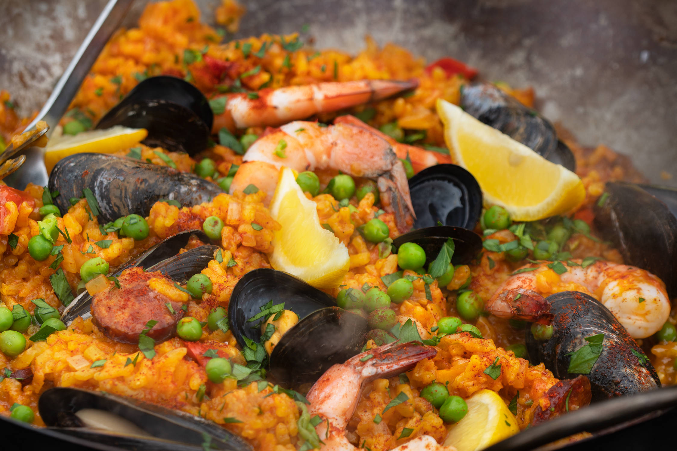 paella, shrimp, mussels, Full HD Desktop Wallpaper