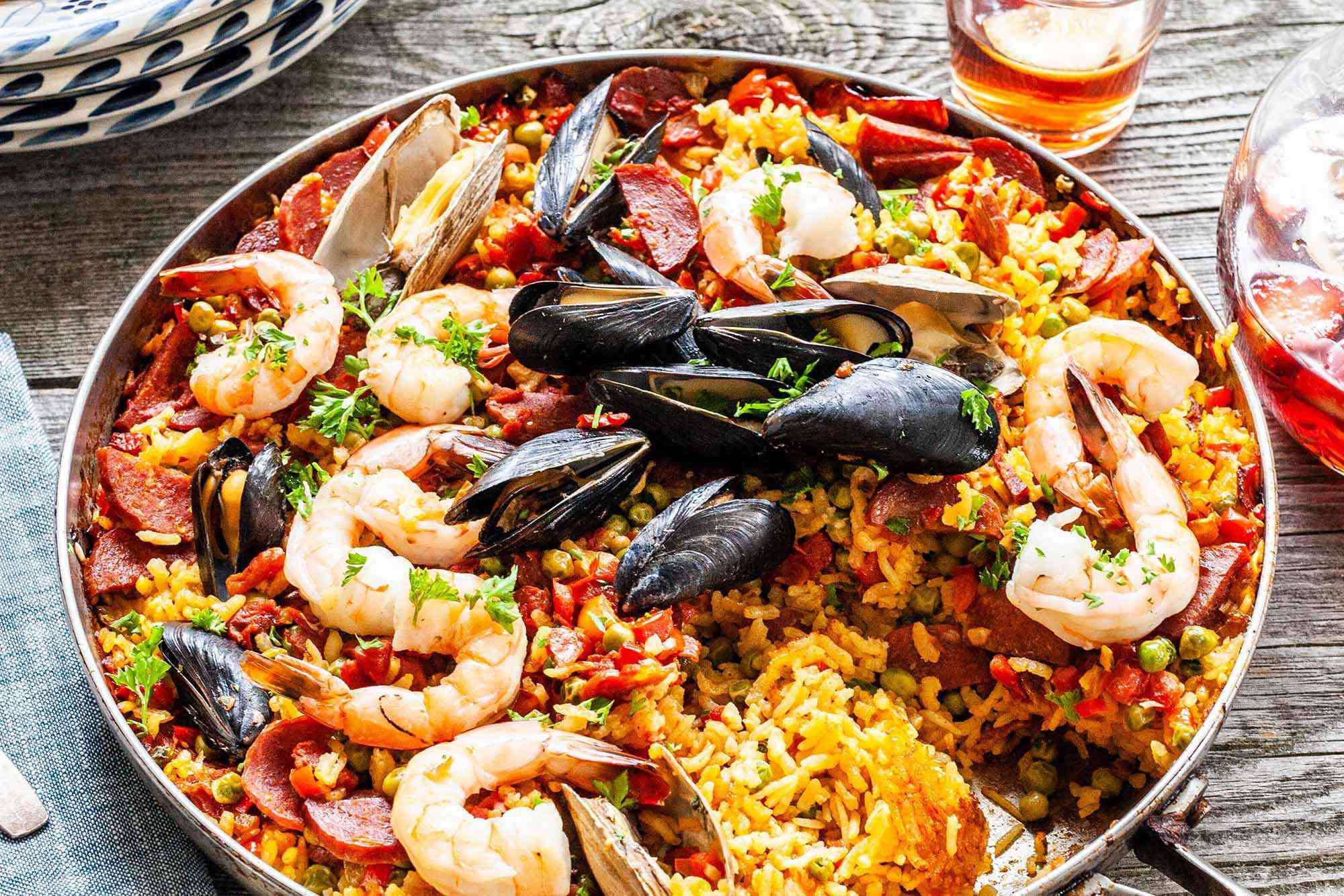 paella, shrimp, mussels, Full HD Desktop Wallpaper