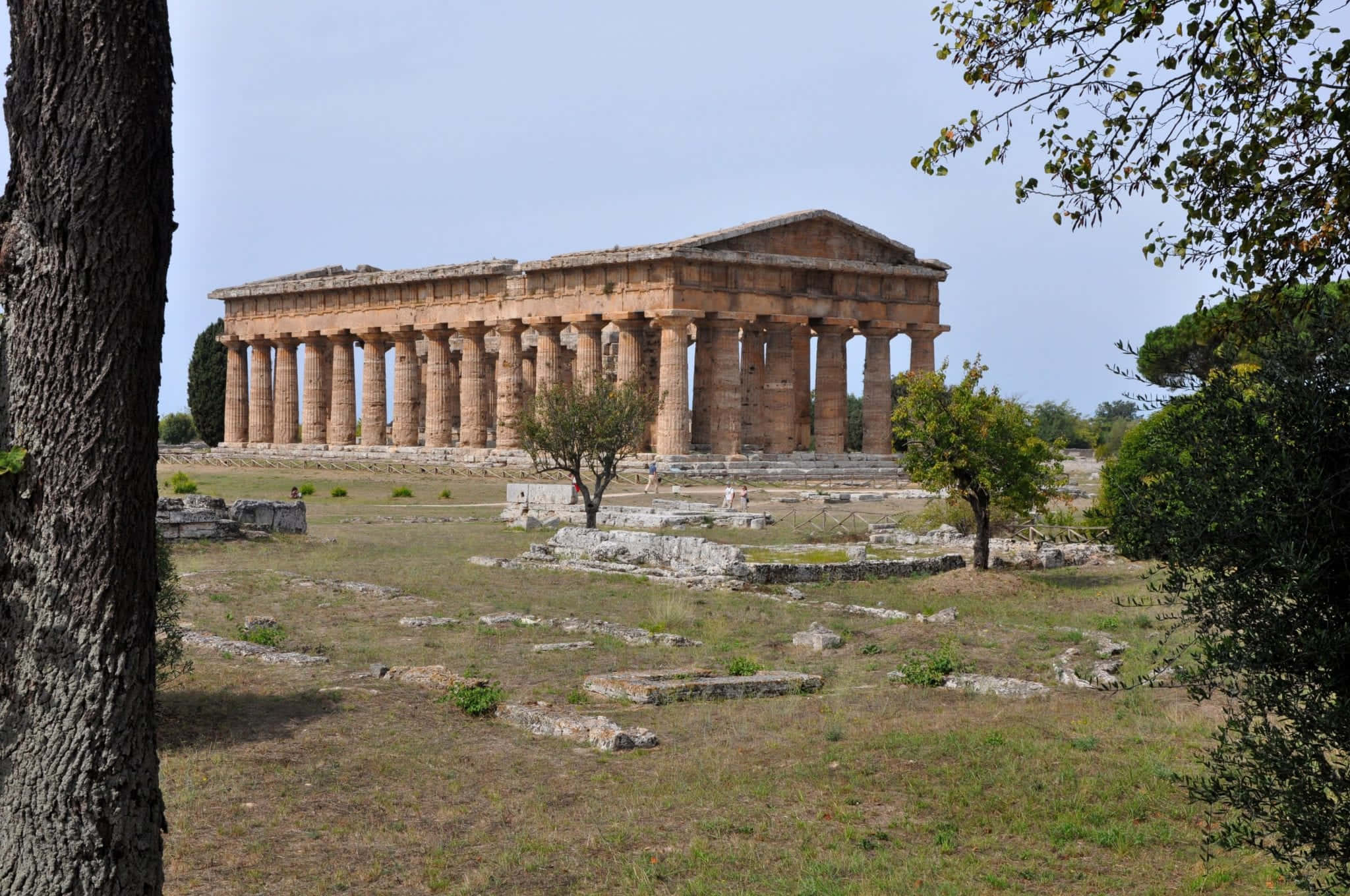 Paestum, ancient stone temple, tall columns, Full HD Desktop Wallpaper