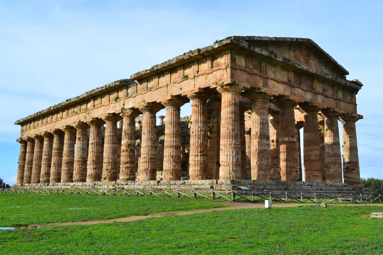 Paestum, ancient stone temple, towering columns, HD Desktop Wallpaper