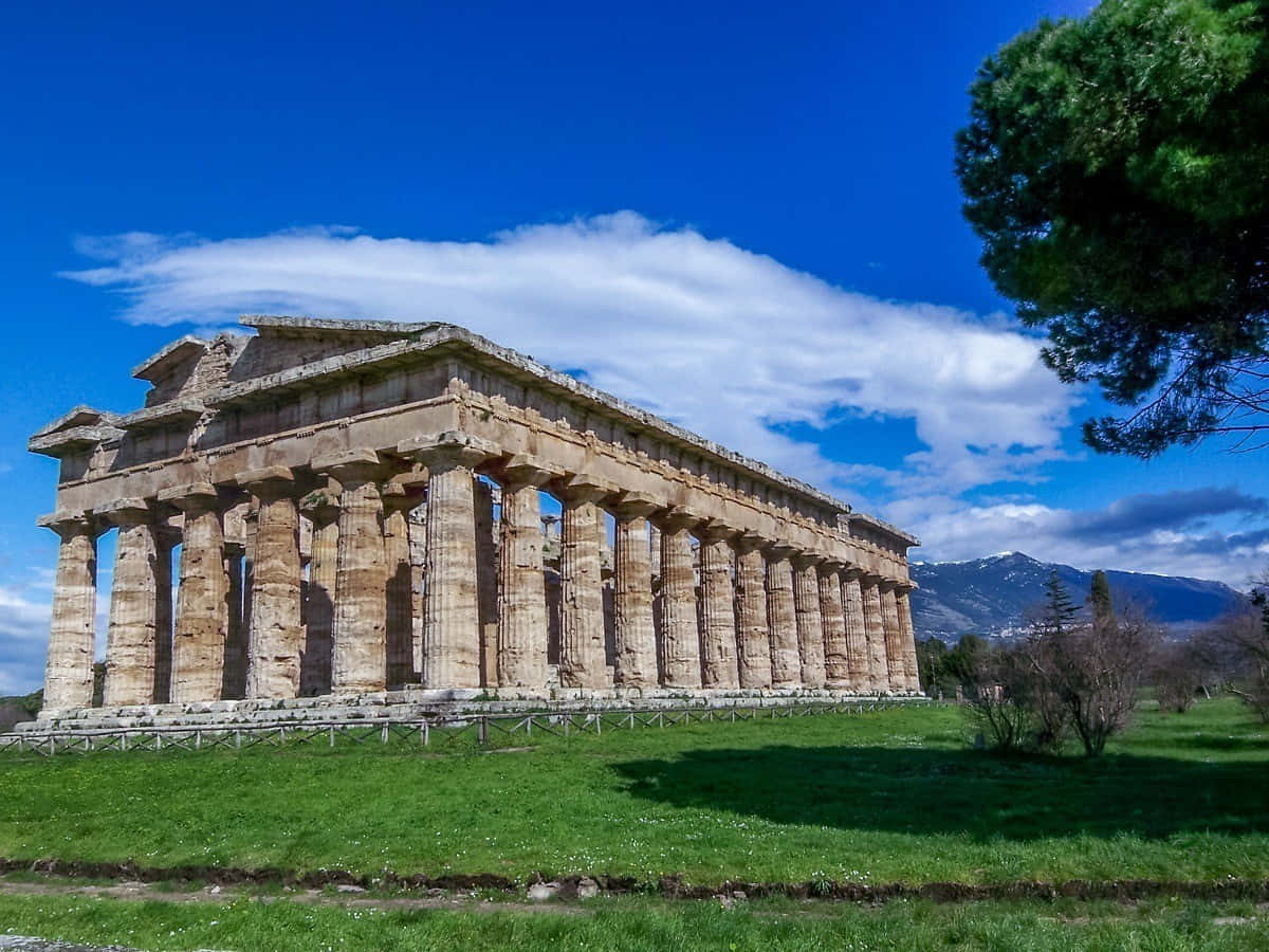 Paestum, ancient stone temple, towering columns, SD Desktop Wallpaper