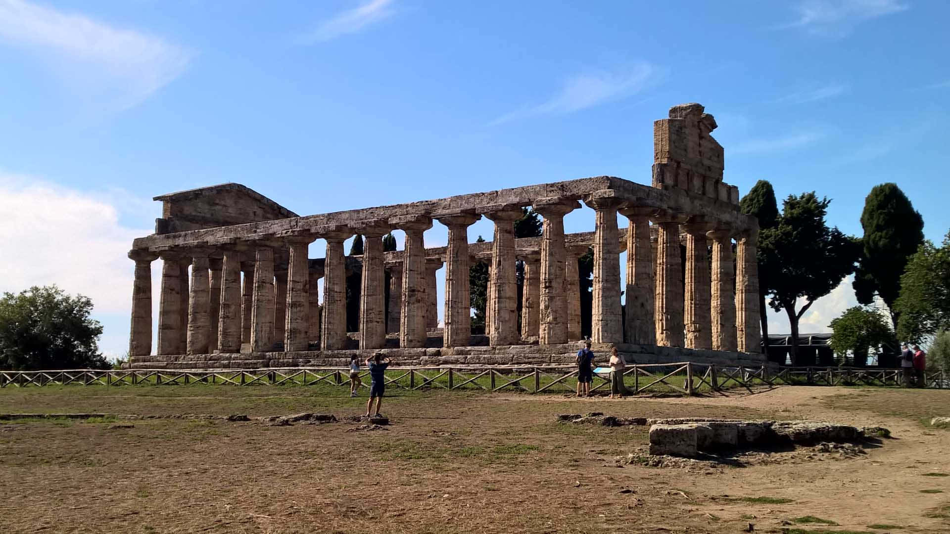 Paestum, ancient stone temple ruins, towering columns, Full HD Desktop Wallpaper