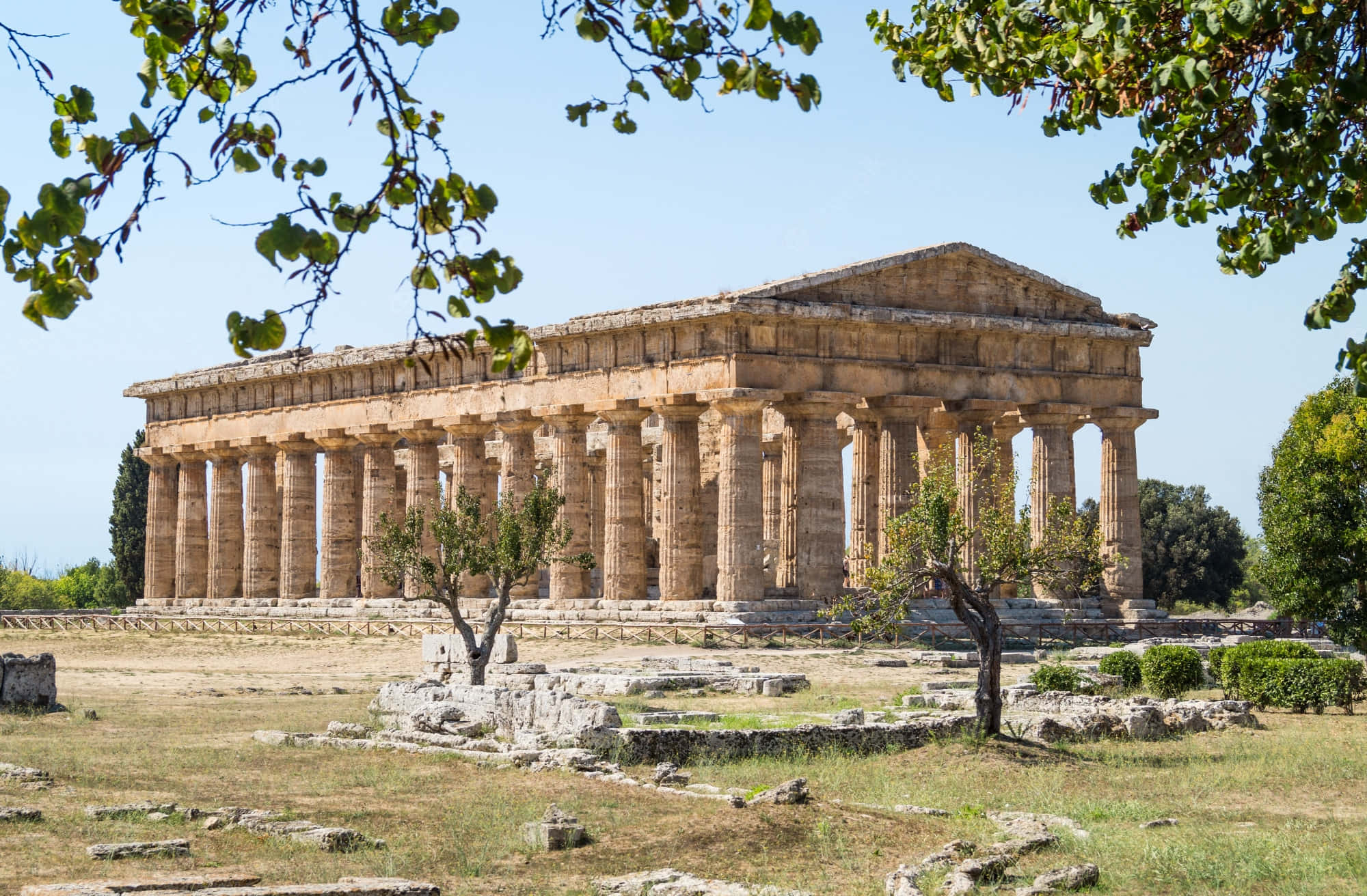 Paestum, ancient stone temple, towering columns, Full HD Desktop Wallpaper