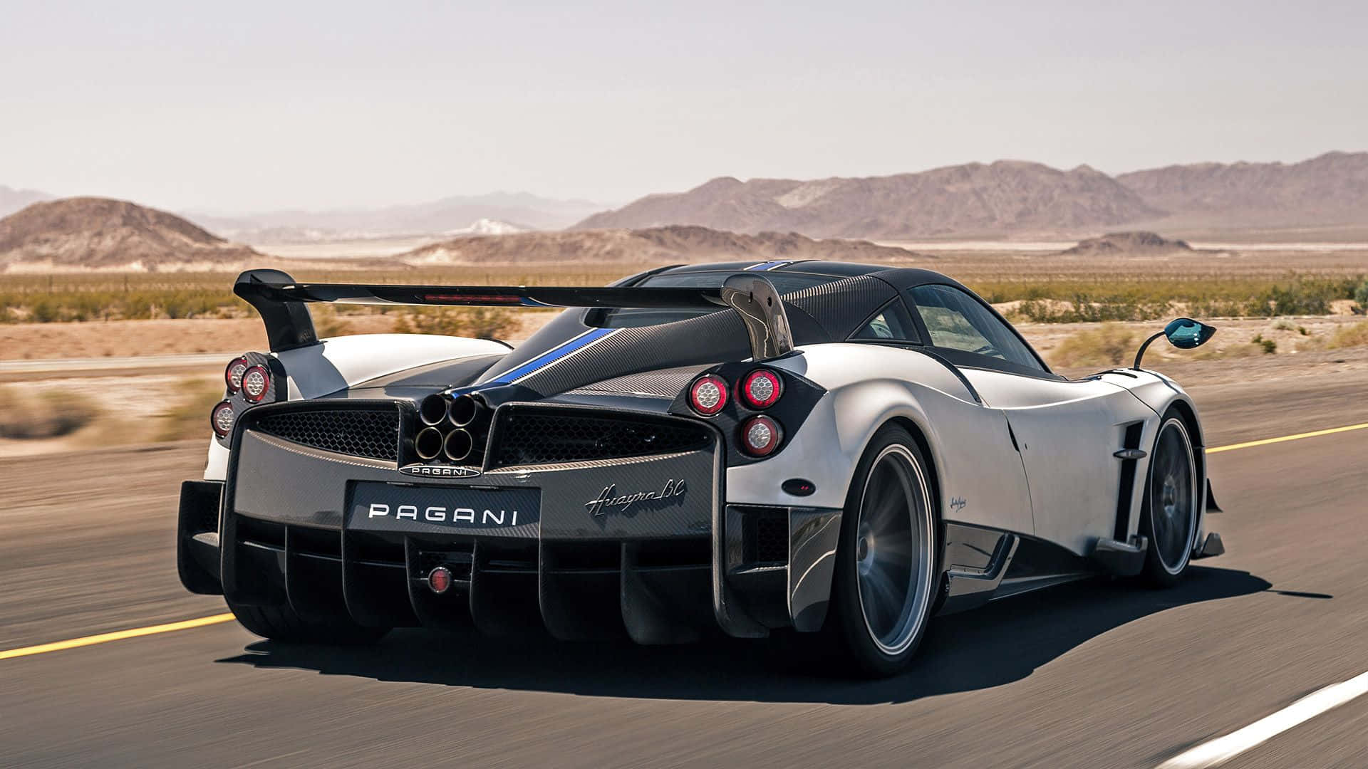 Pagani Huayra BC, white, desert highway, Full HD Desktop Wallpaper