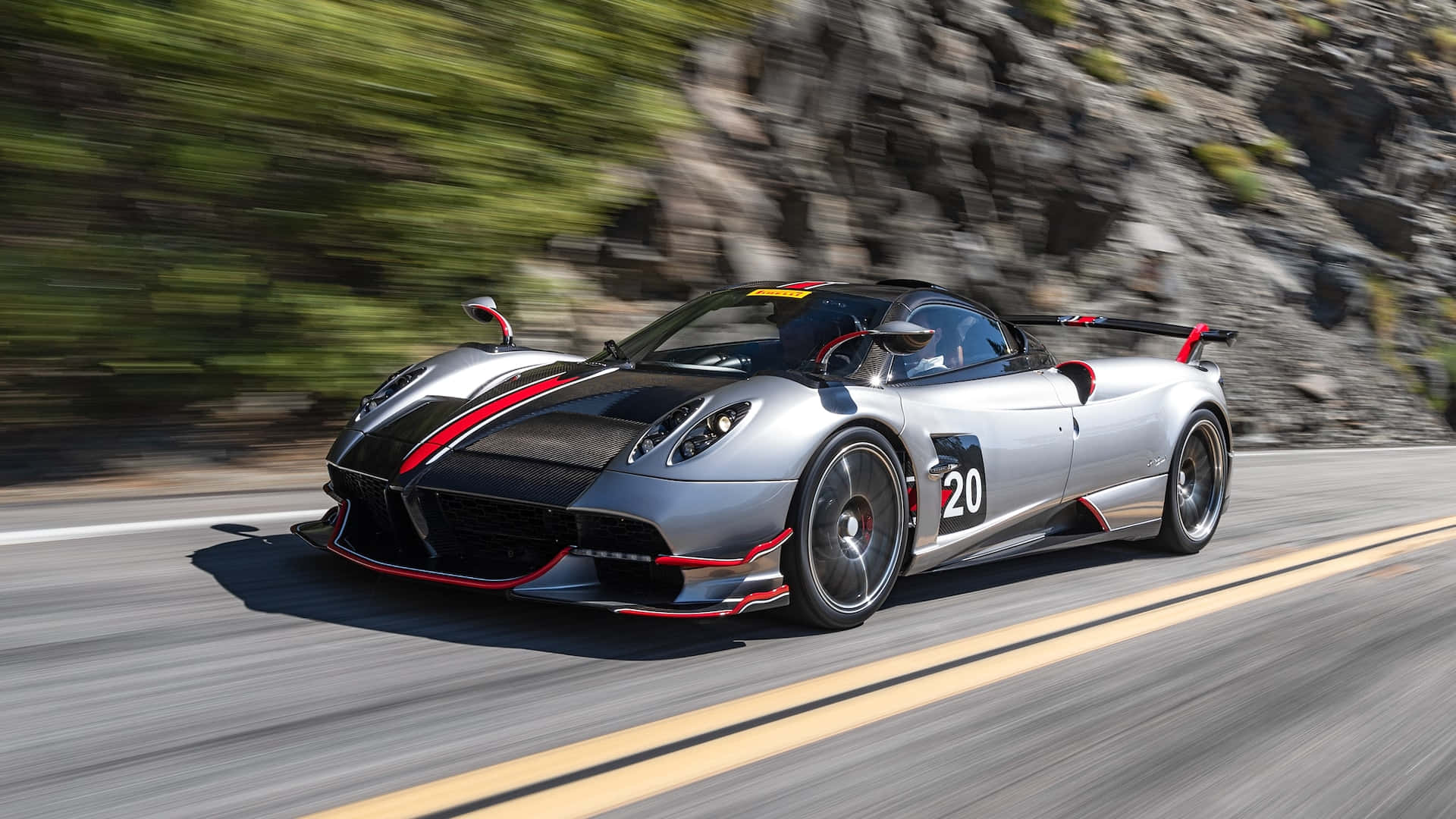 Pagani Huayra BC, silver and black, red accents, Full HD Desktop Wallpaper