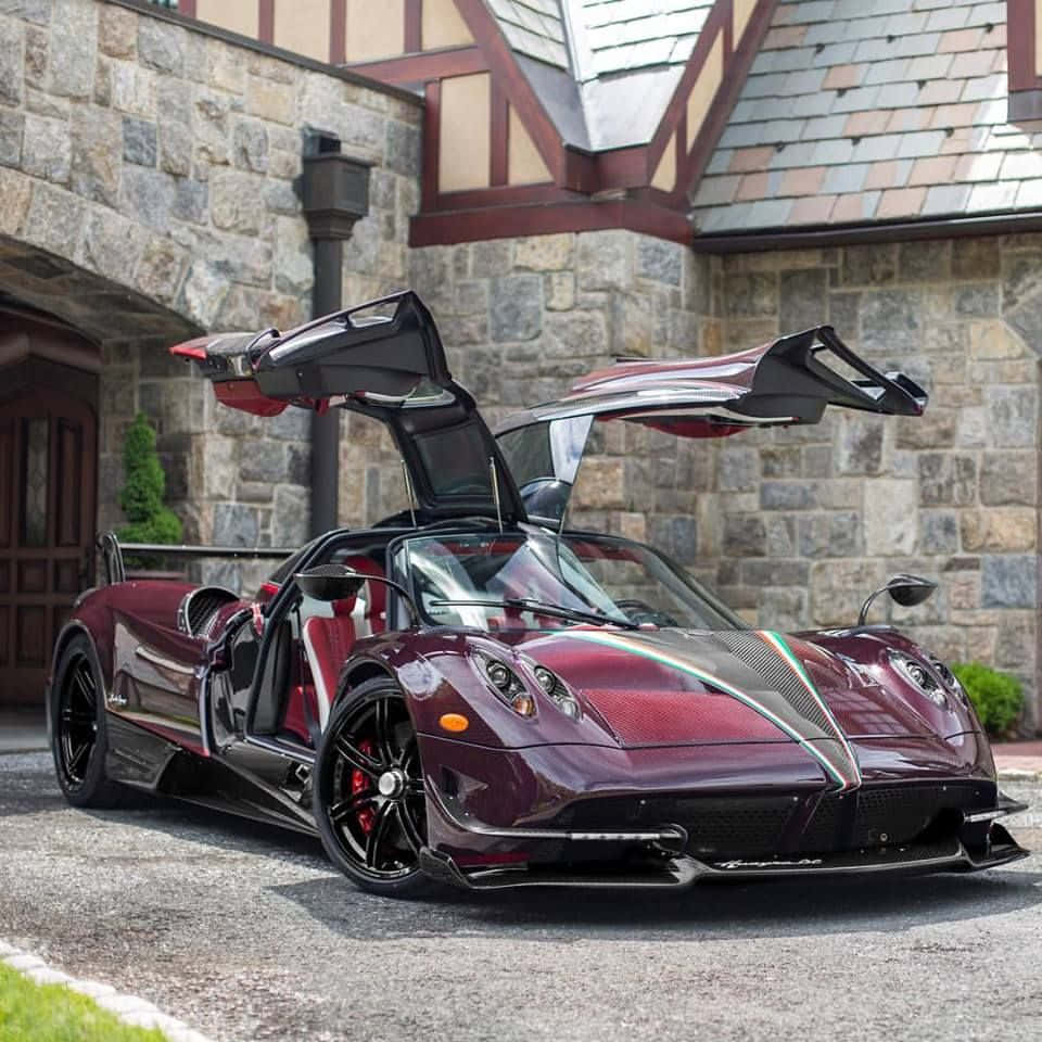 Pagani Huayra BC, glossy maroon, scissor doors, SD Desktop Wallpaper