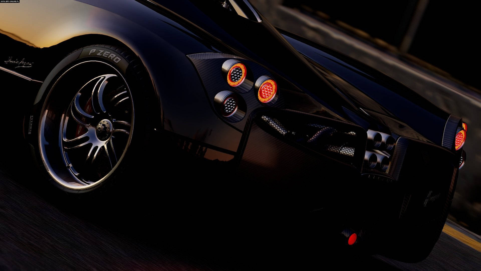 Pagani Huayra, black, glowing orange taillights, Full HD Desktop Wallpaper