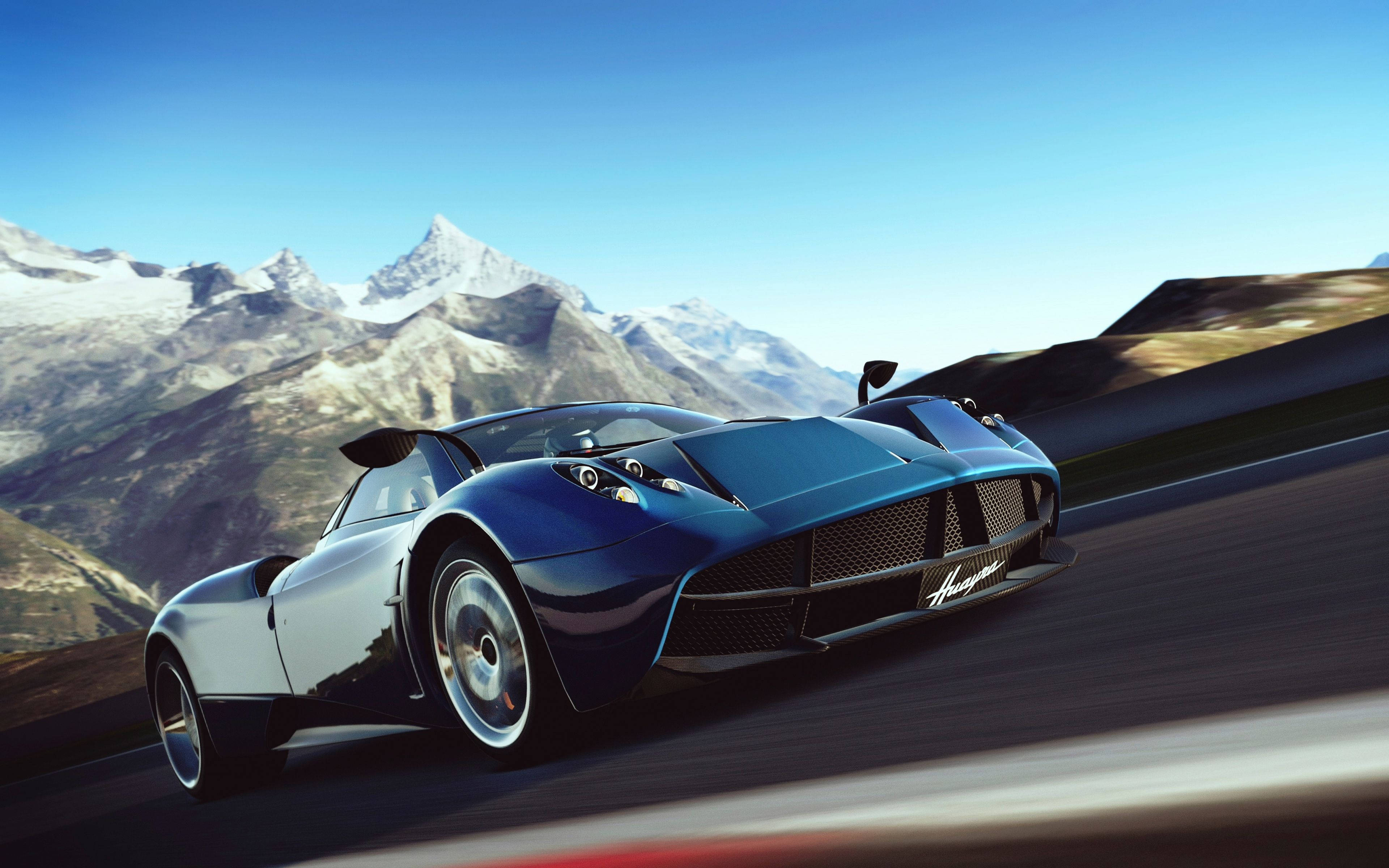 Pagani Huayra, blue, winding mountain road, 4K Desktop Wallpaper