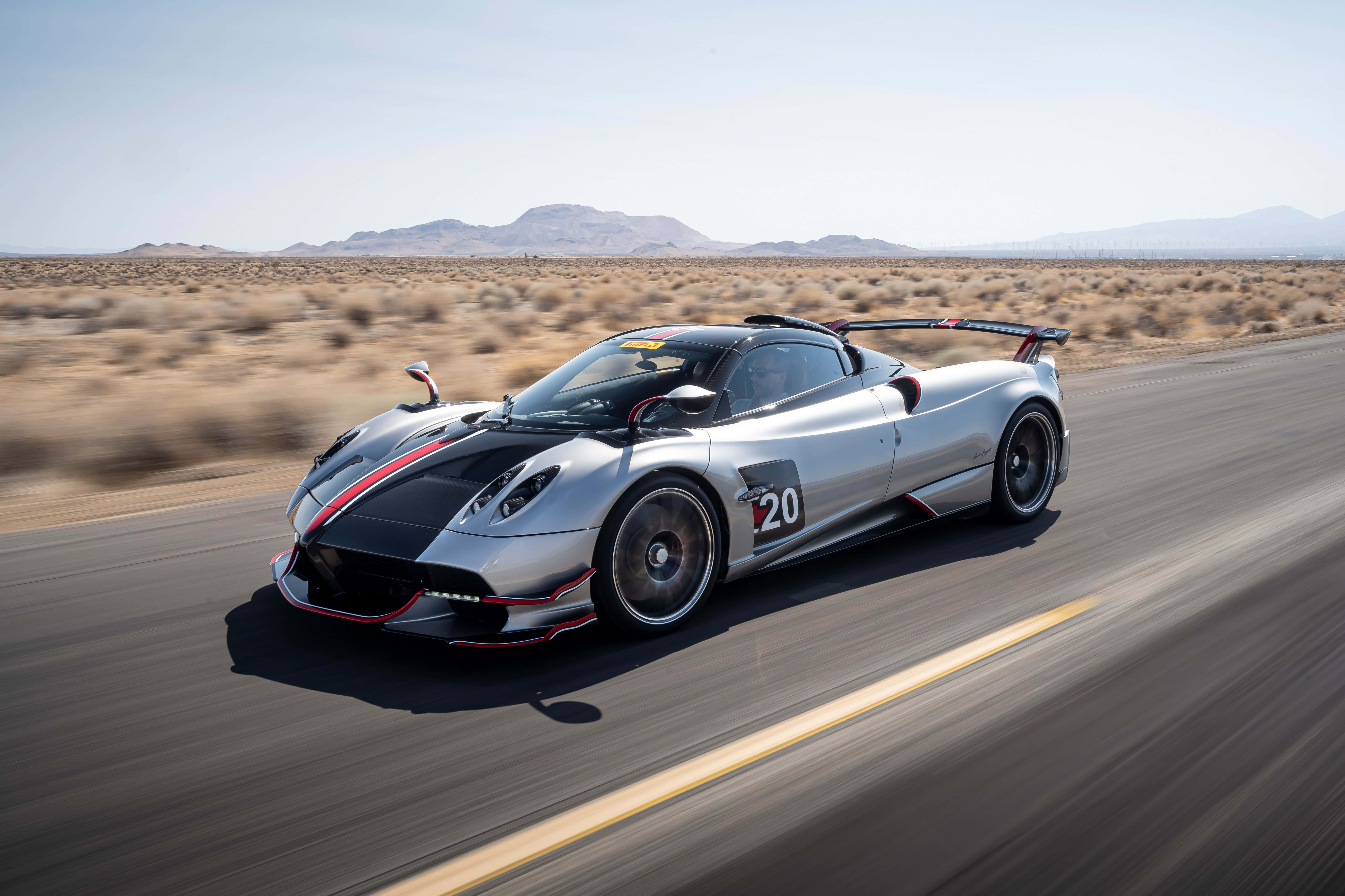 Pagani Huayra Roadster BC, silver, red accents, 8K Desktop Wallpaper