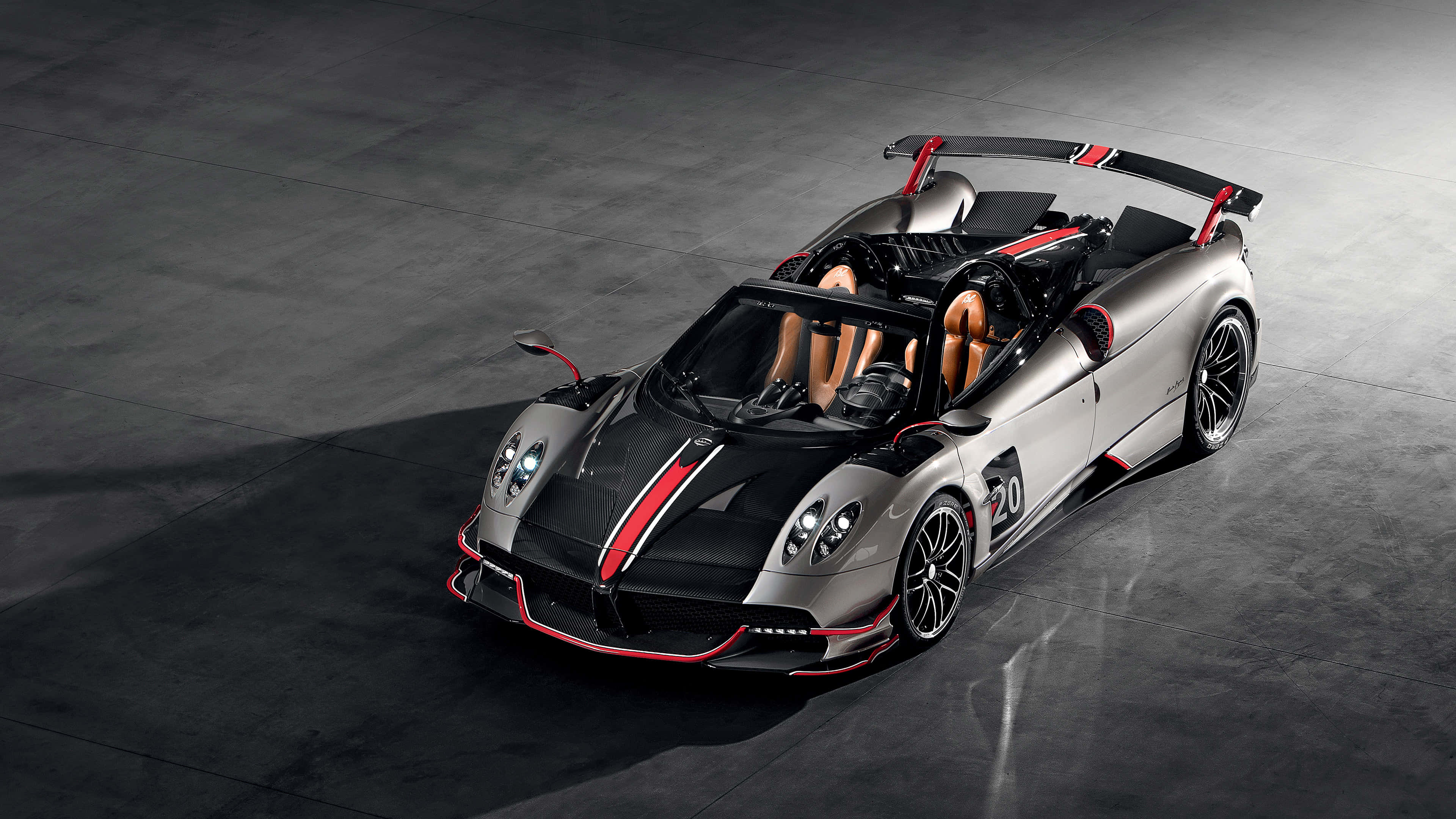 Pagani Huayra Roadster BC, silver and black, red accents, 4K Desktop Wallpaper