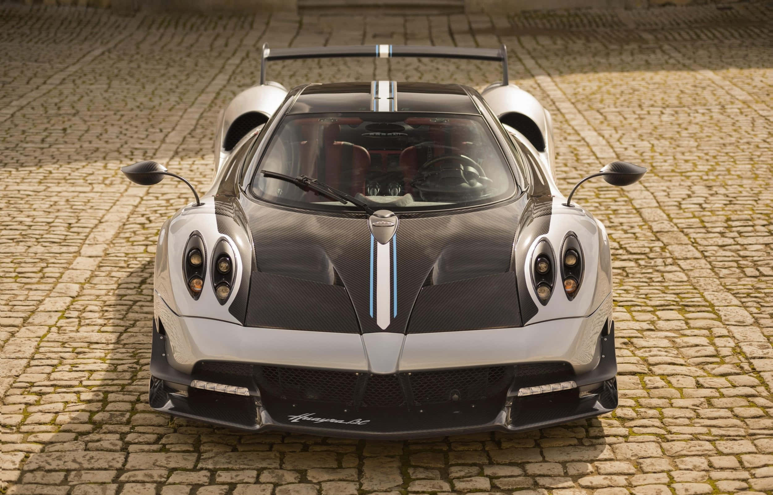 Pagani Huayra Roadster BC, silver and black, blue stripes, Full HD Desktop Wallpaper