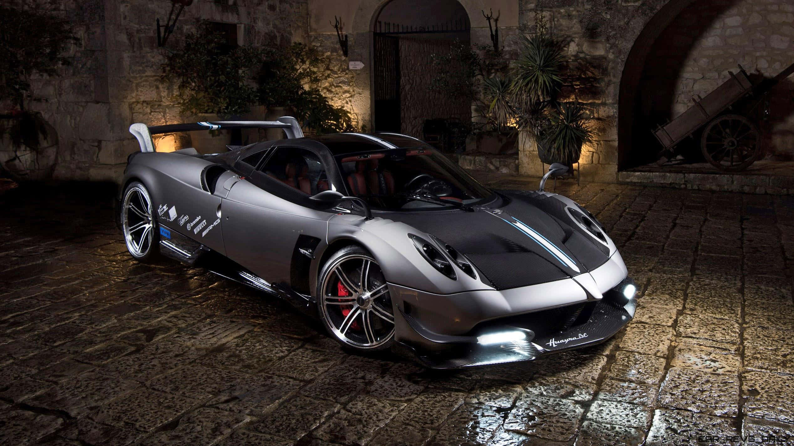 Pagani Huayra Roadster BC, silver, glowing headlights, Full HD Desktop Wallpaper