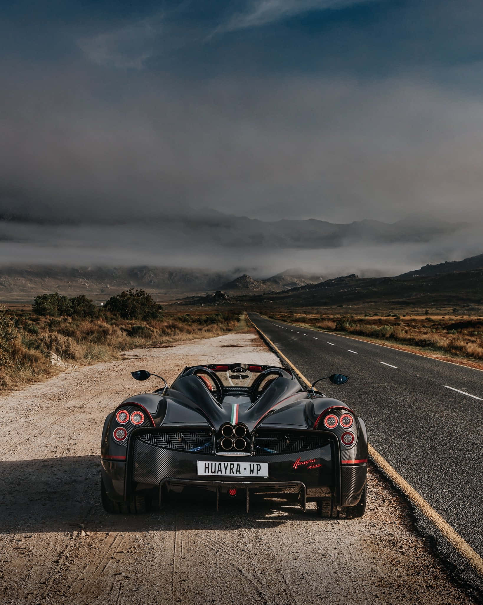 Pagani Huayra Roadster BC, black, desert road, Full HD Phone Wallpaper