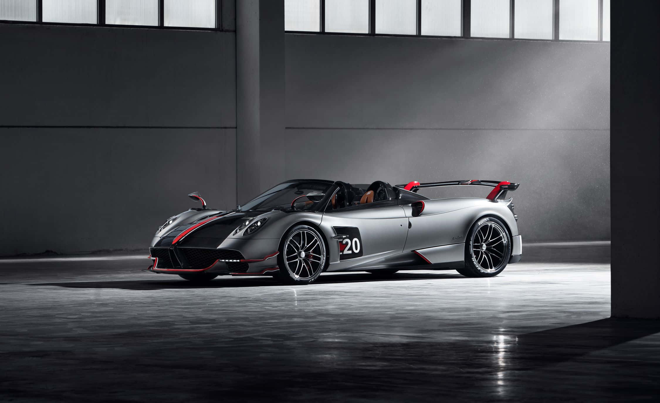 Pagani Huayra Roadster BC, silver, red accents, Full HD Desktop Wallpaper